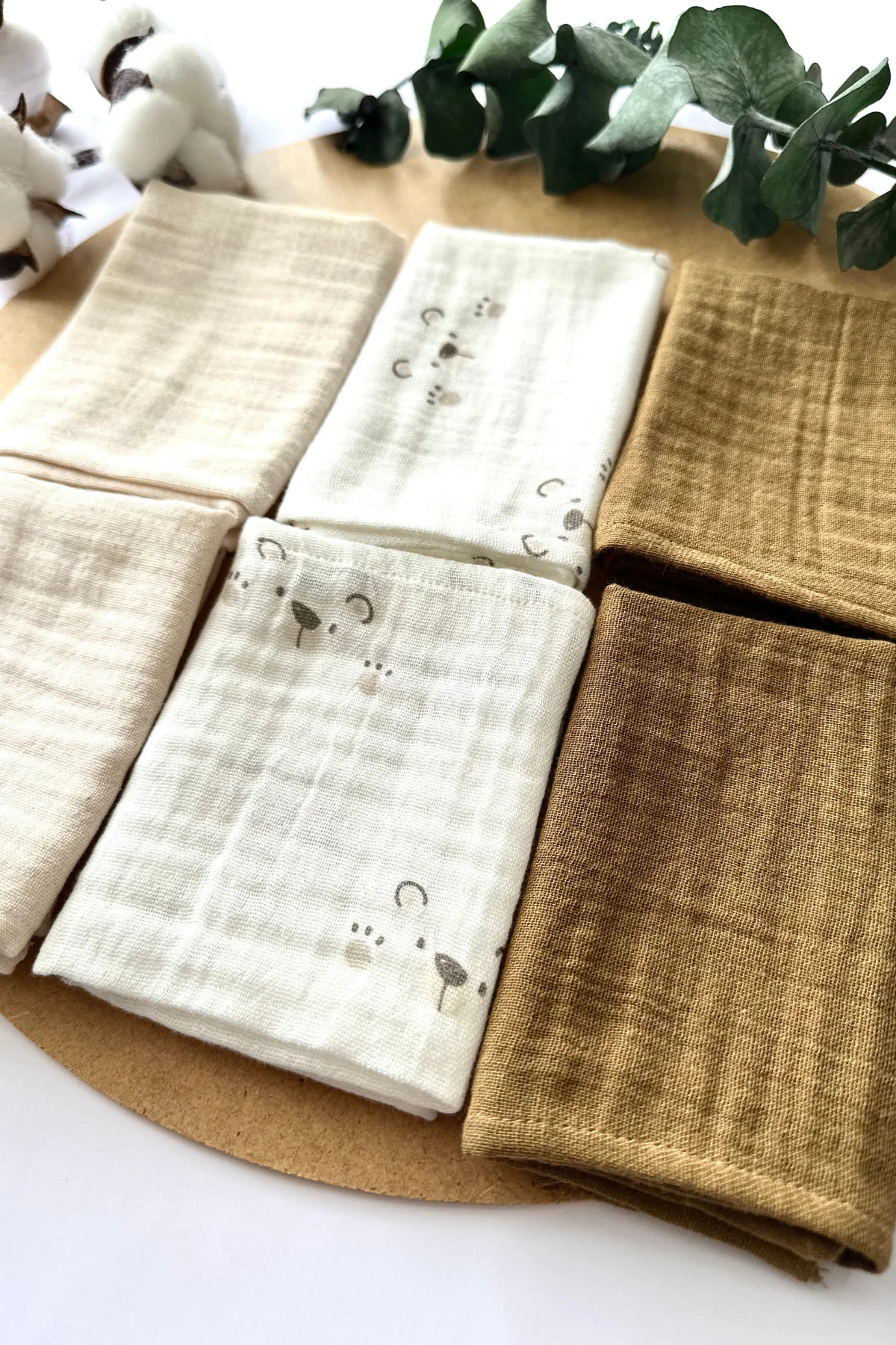 6'lı Desenli Organik Müslin Bebek Ağız Mendili %100 Pamuk, Ter Bezi, Omuz Bezi (22x23 cm)