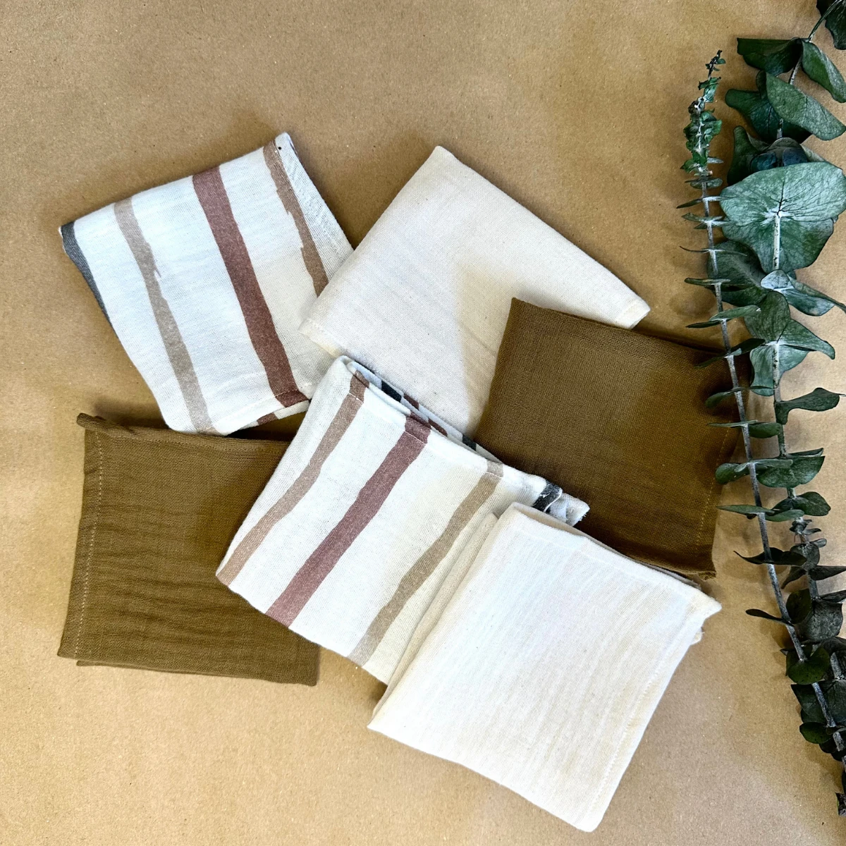 6'lı Desenli Organik Müslin Bebek Ağız Mendili %100 Pamuk, Ter Bezi, Omuz Bezi  (22x23 cm)