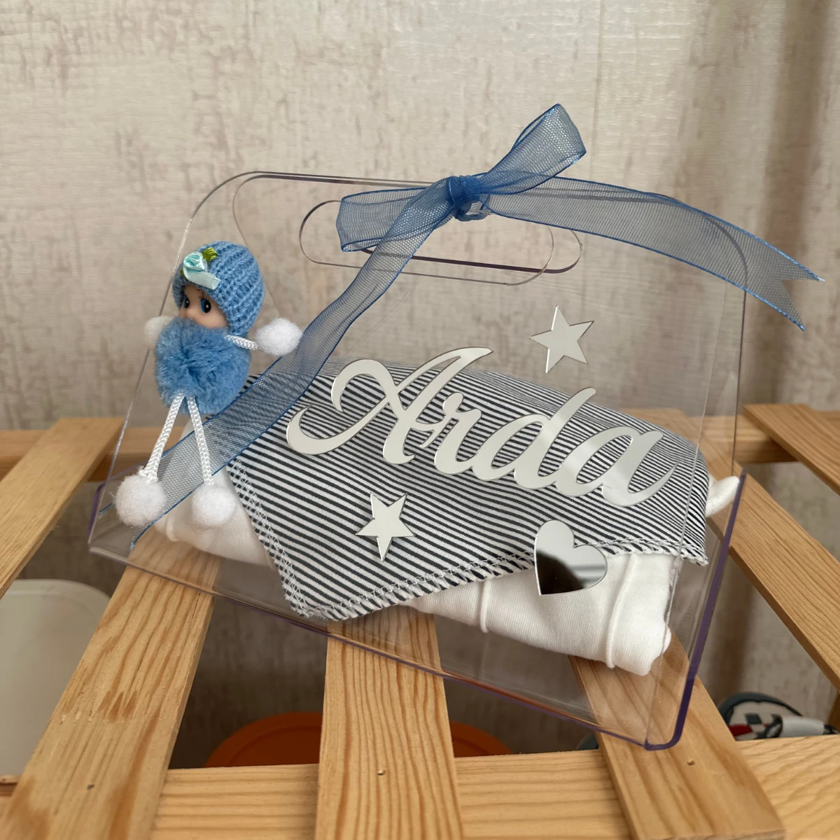 Erkek Bebek Pleksi Kişiye Özel Yenidoğan Hediye Seti 