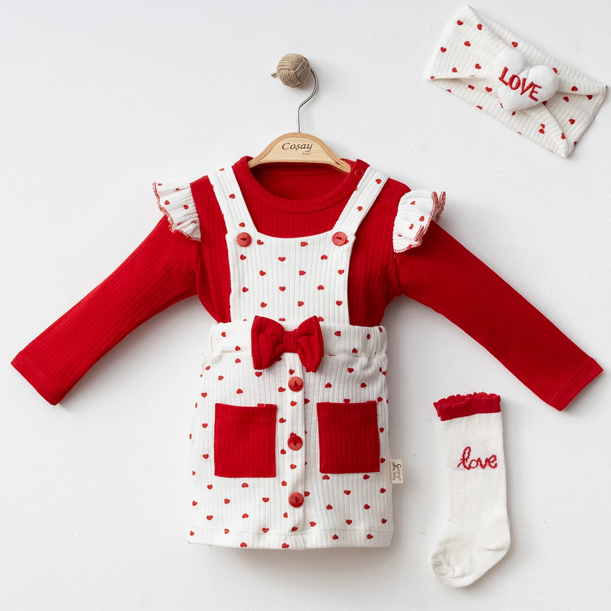 Kalpli 3’lü Kız Bebek Elbise Takımı