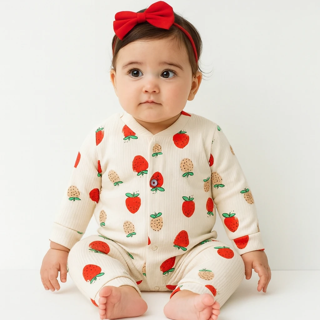 Çilek Desenli Kız Bebek Tulum 