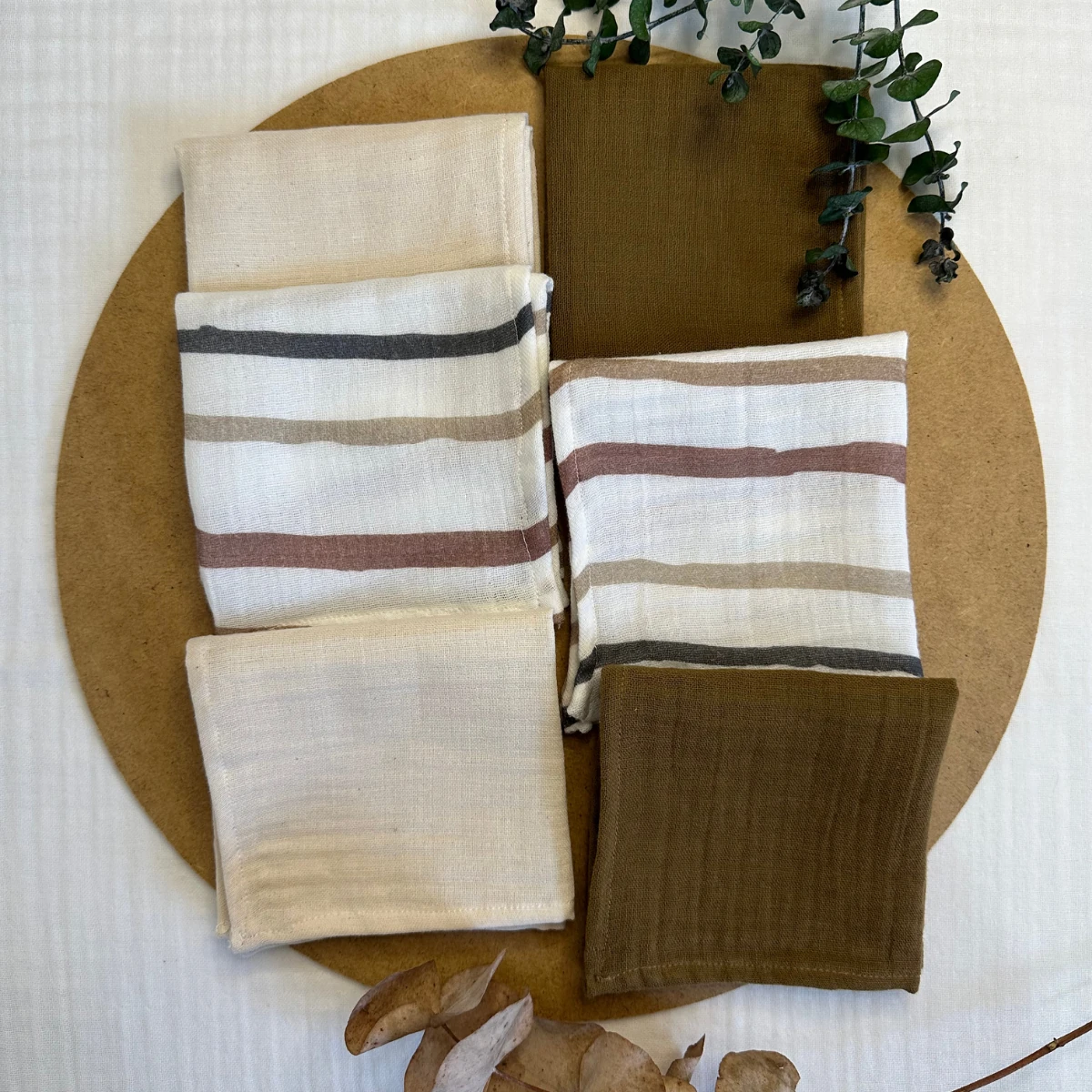 6'lı Desenli Organik Müslin Bebek Ağız Mendili %100 Pamuk, Ter Bezi, Omuz Bezi  (22x23 cm)