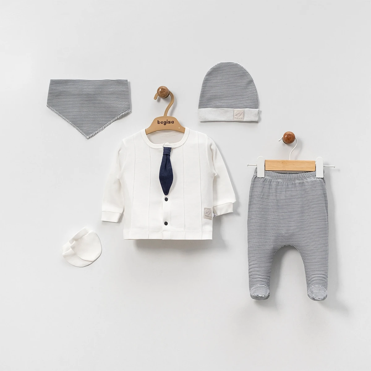 Pamuklu Erkek Bebek Yenidoğan 5'li Lacivert Hastane Çıkış Seti 0-3 Ay