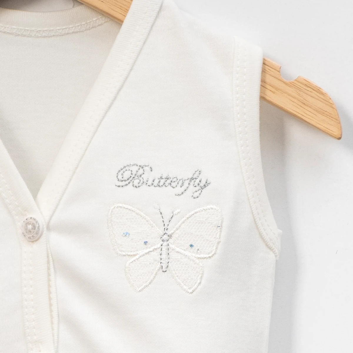 Kız Bebek Kelebekli Ekru Yelek 6-9-12-18-24 Ay