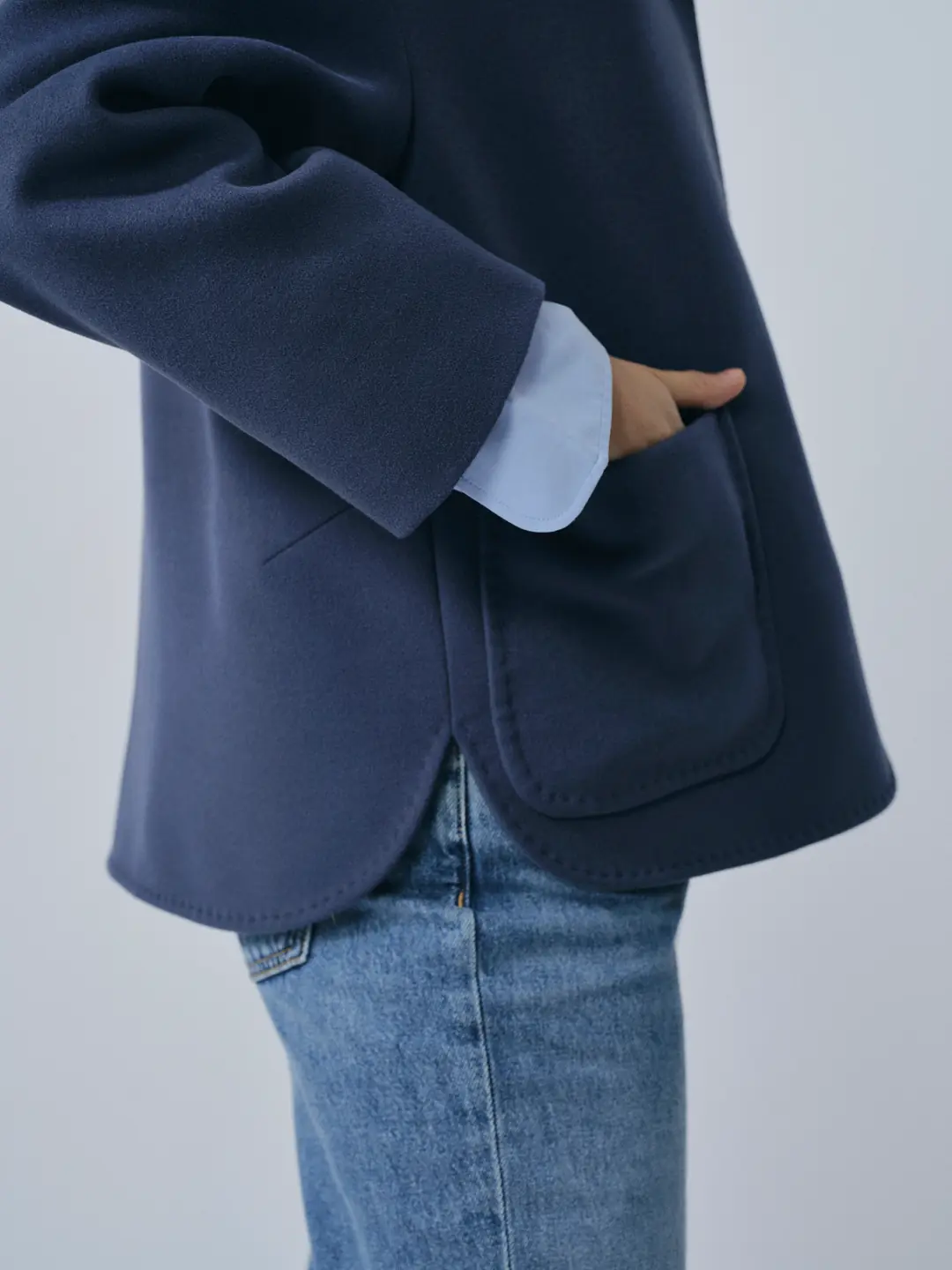 Bebe Yaka Kaşmir Kısa Kaban Koyu Mavi