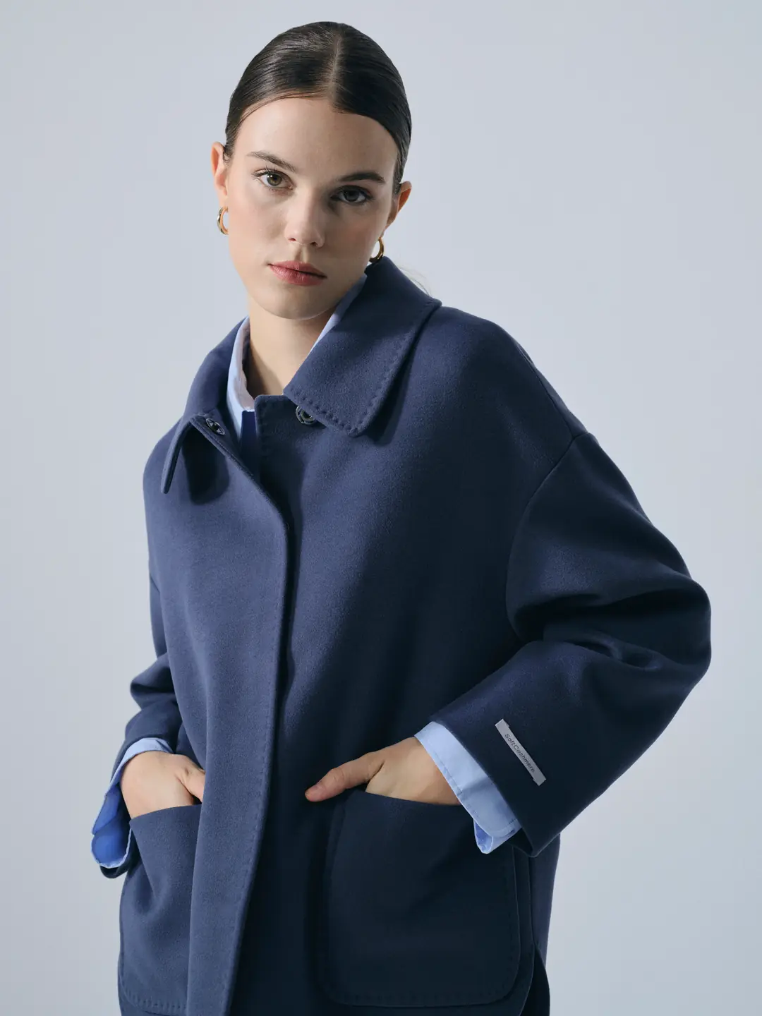 Bebe Yaka Kaşmir Kısa Kaban Koyu Mavi