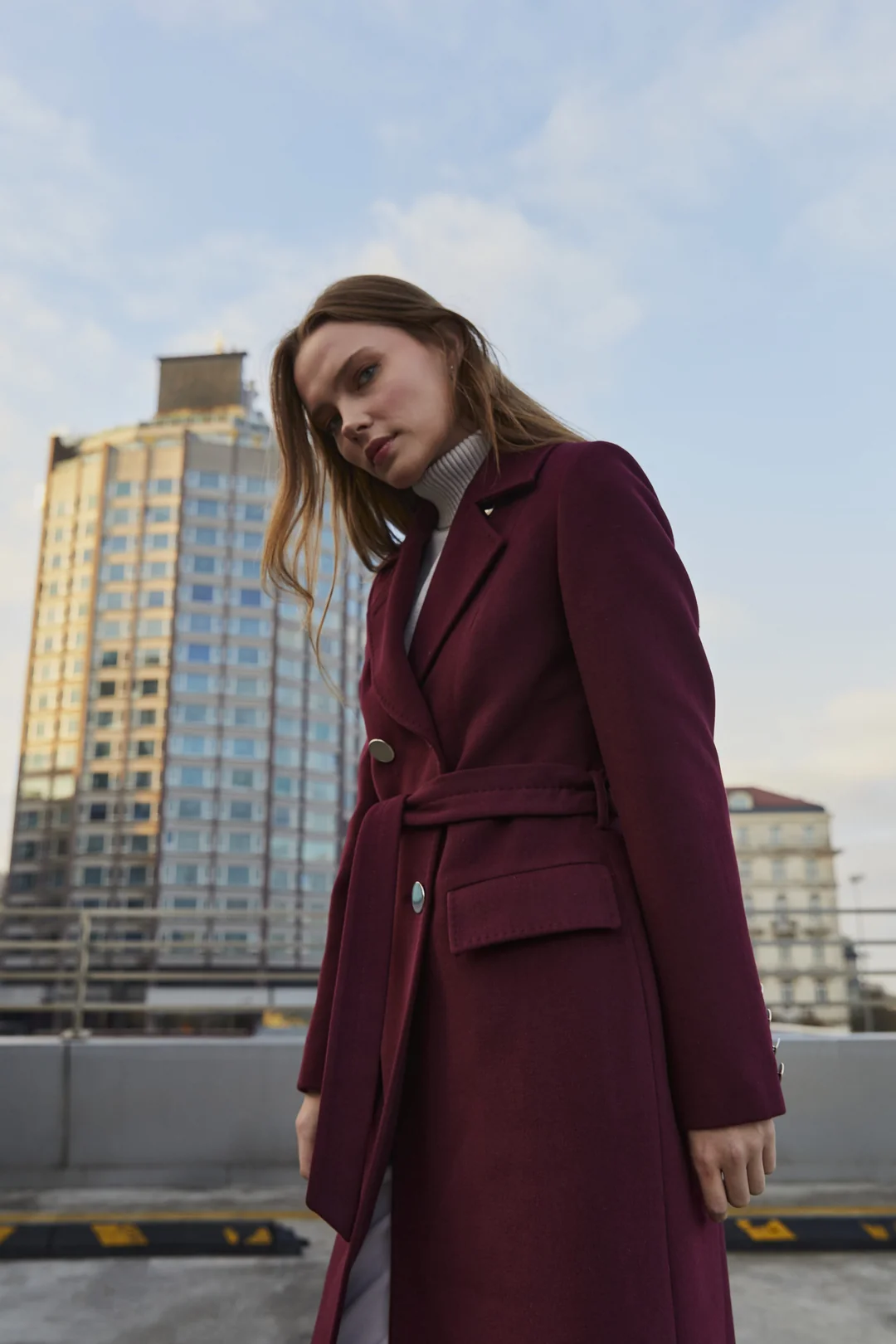 Gold Detaylı Kruvaze Kaban Bordo