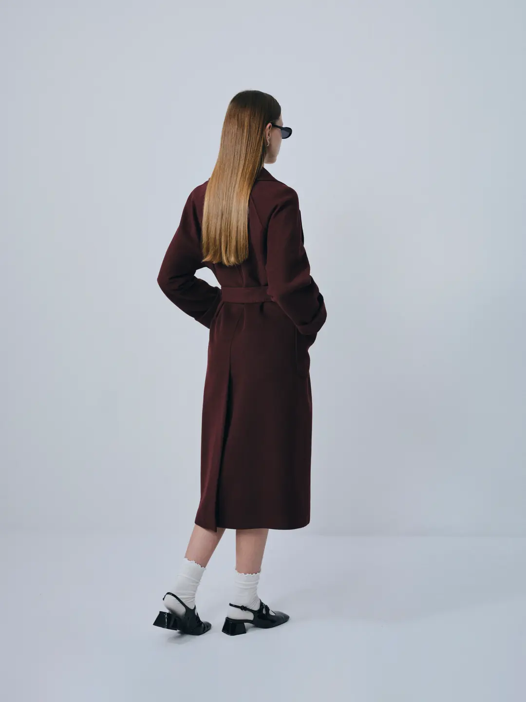 Broşlu Geniş Cepli Oversize Kaban Bordo