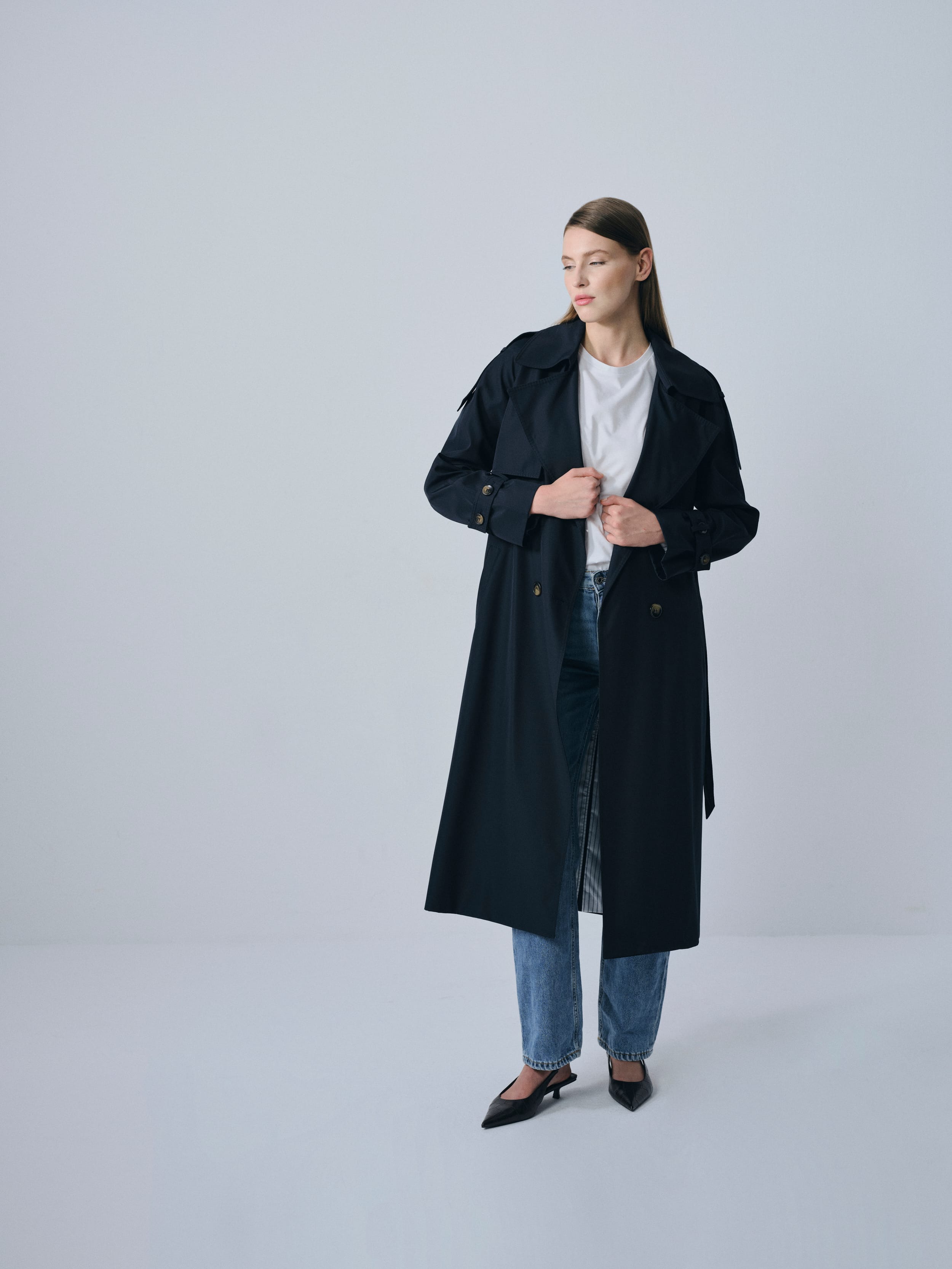 Çift Düğmeli Rüzgarlık Detaylı Trençkot Lacivert