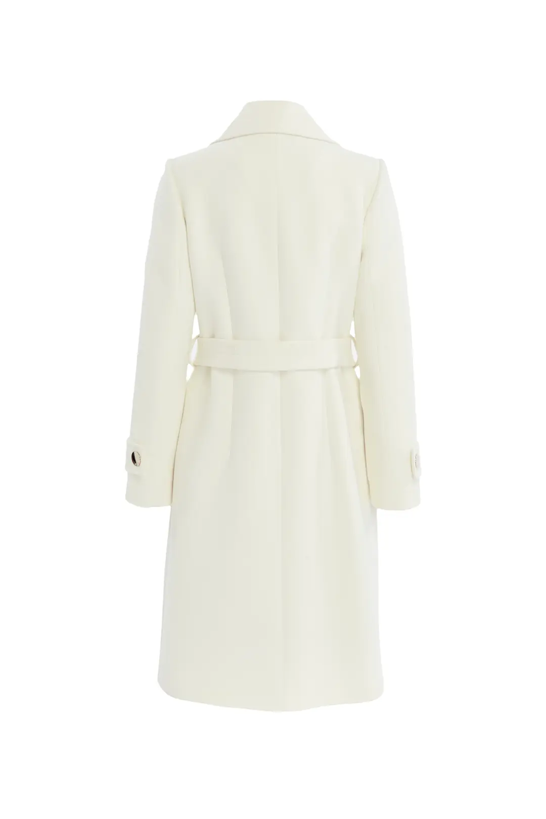 Gold Detaylı Kruvaze Midi Boy Kaban Beyaz