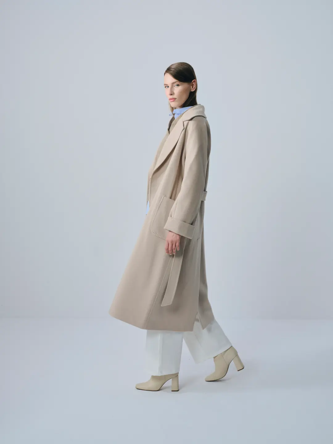 Broşlu Geniş Cepli Oversize Kaban Taş