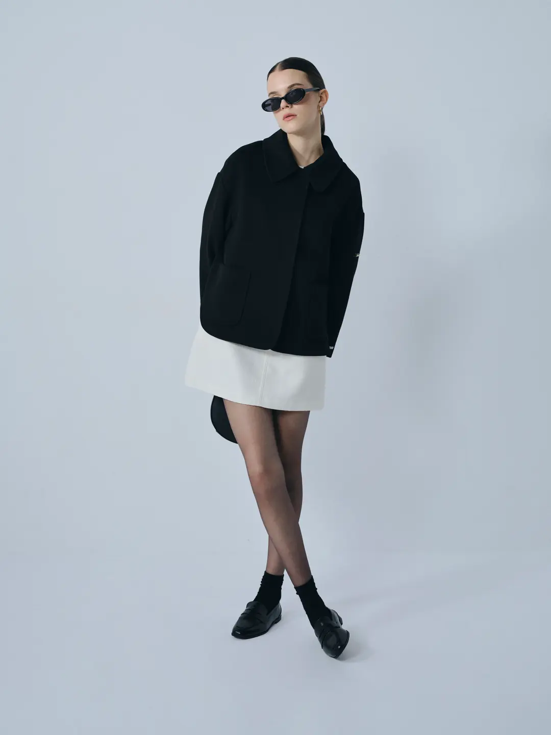 Bebe Yaka Kaşmir Kısa Kaban Siyah