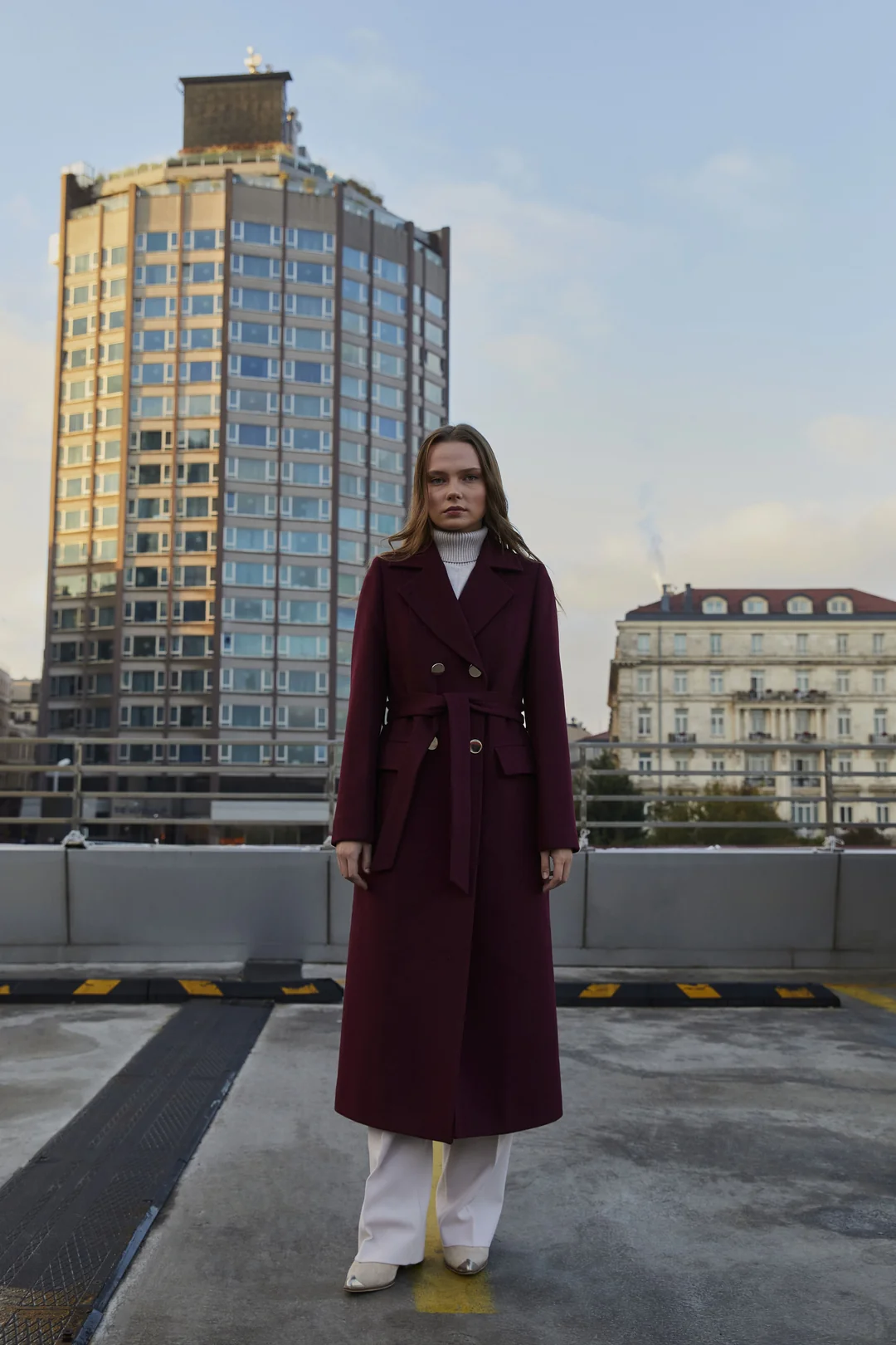 Gold Detaylı Kruvaze Kaban Bordo