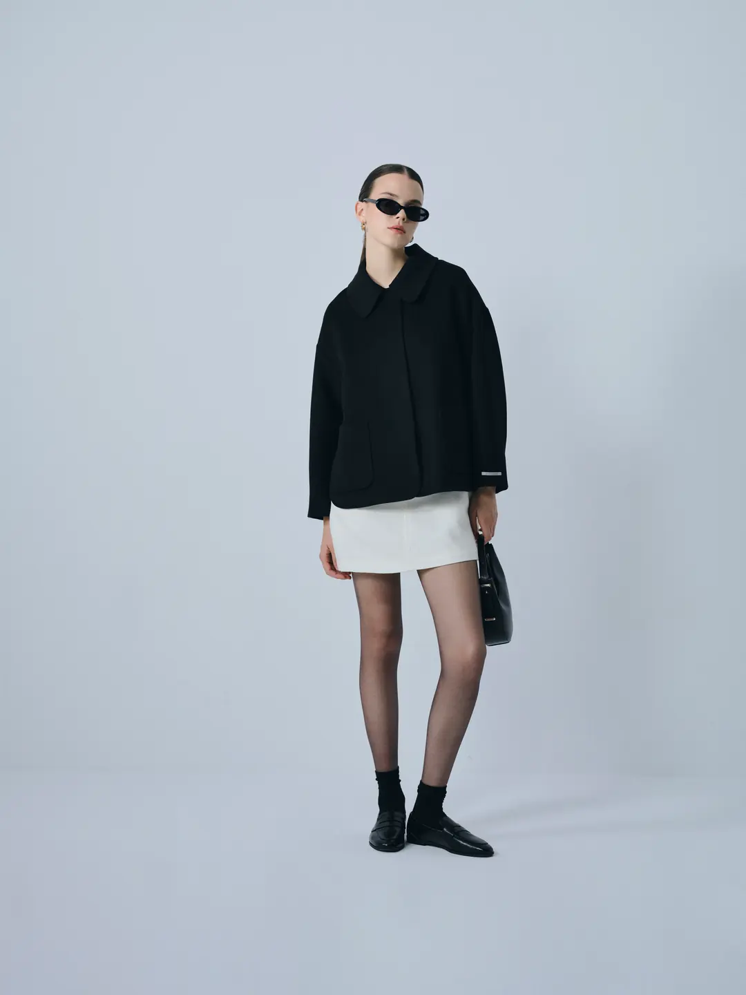 Bebe Yaka Kaşmir Kısa Kaban Siyah