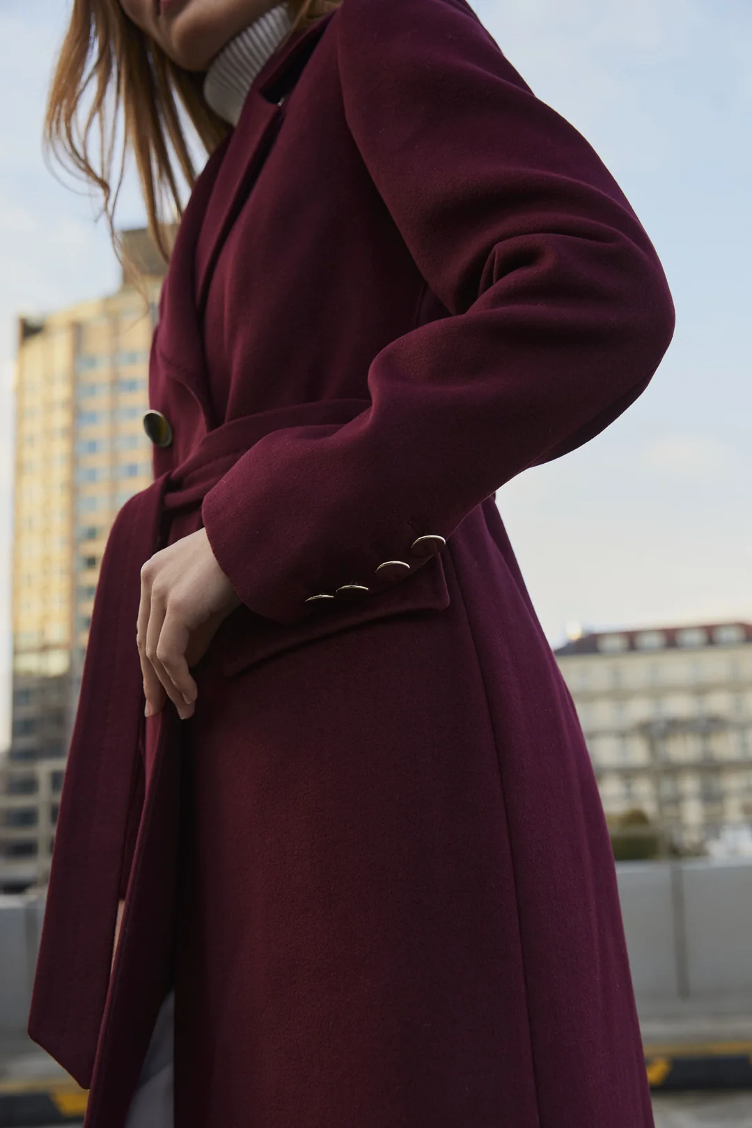 Gold Detaylı Kruvaze Kaban Bordo