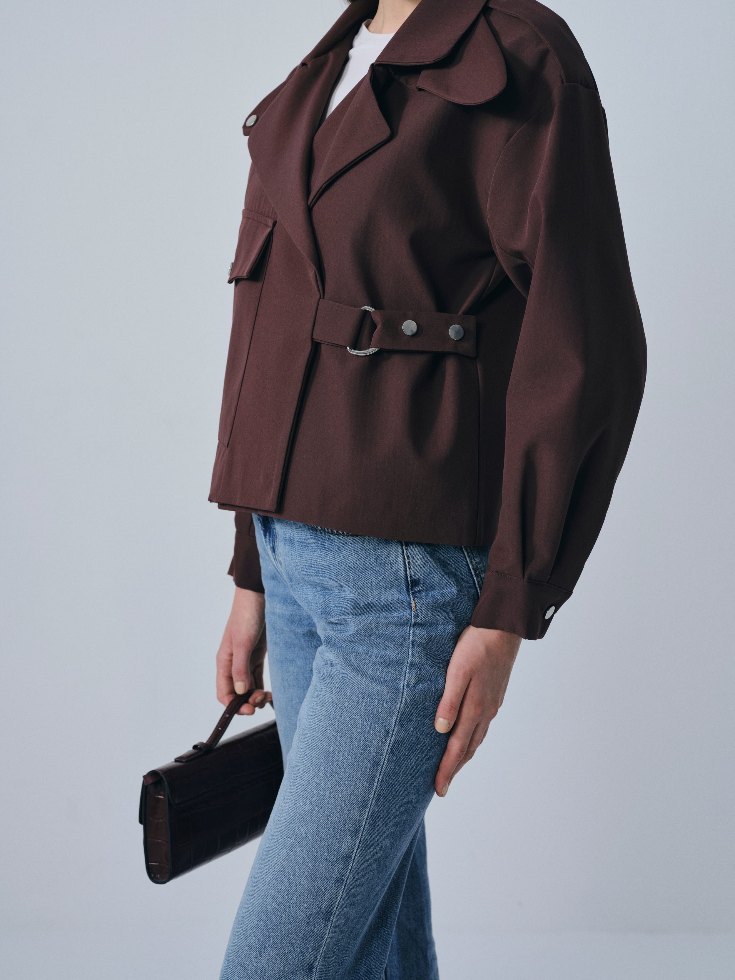 Belden Kemerli Ceket Bordo