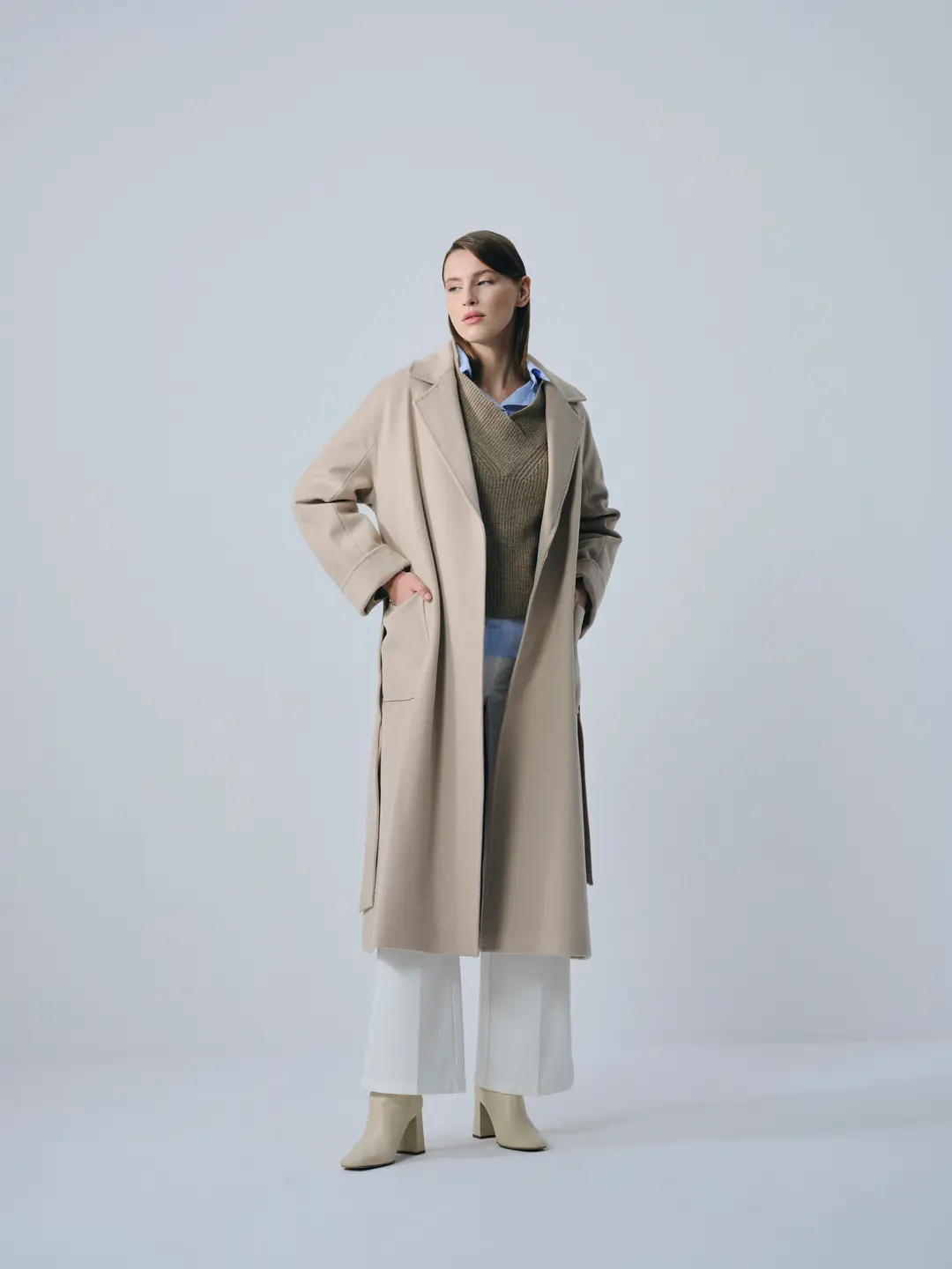 Broşlu Geniş Cepli Oversize Kaban Taş