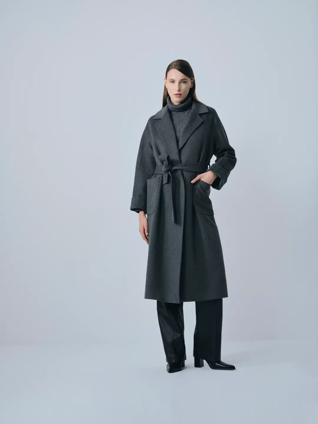Broşlu Geniş Cepli Oversize Kaban Koyu Gri
