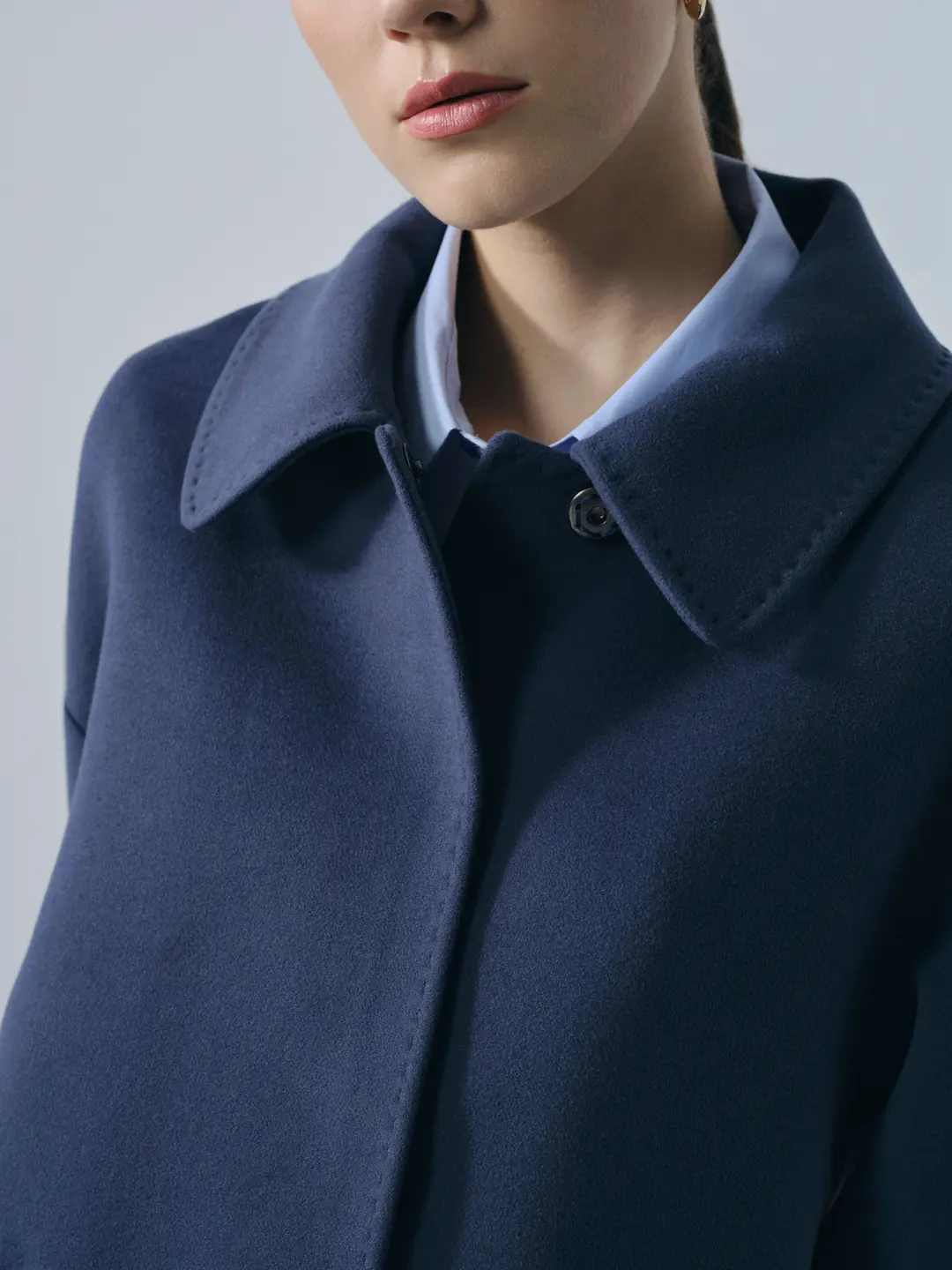 Bebe Yaka Kaşmir Kısa Kaban Koyu Mavi