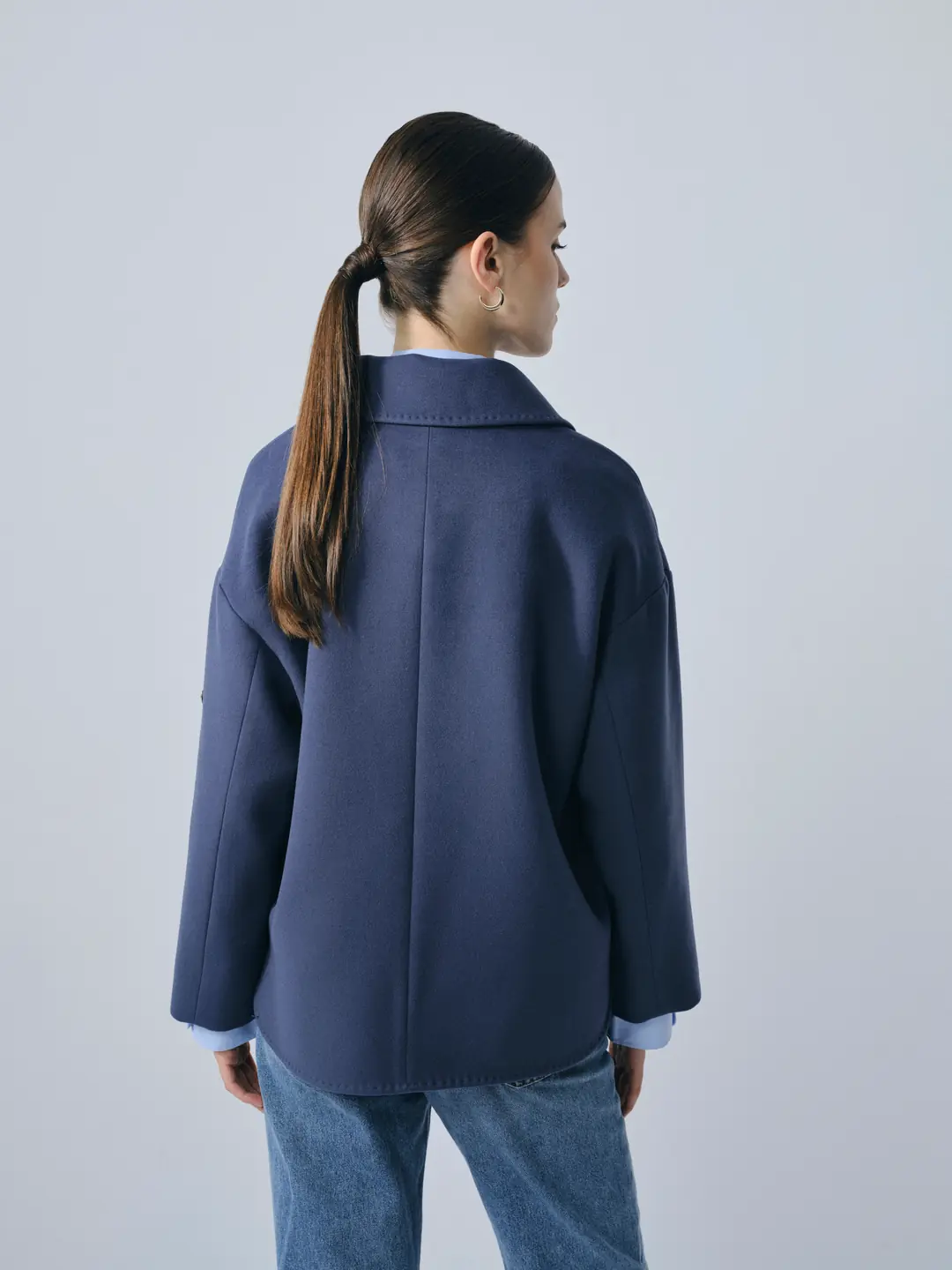 Bebe Yaka Kaşmir Kısa Kaban Koyu Mavi