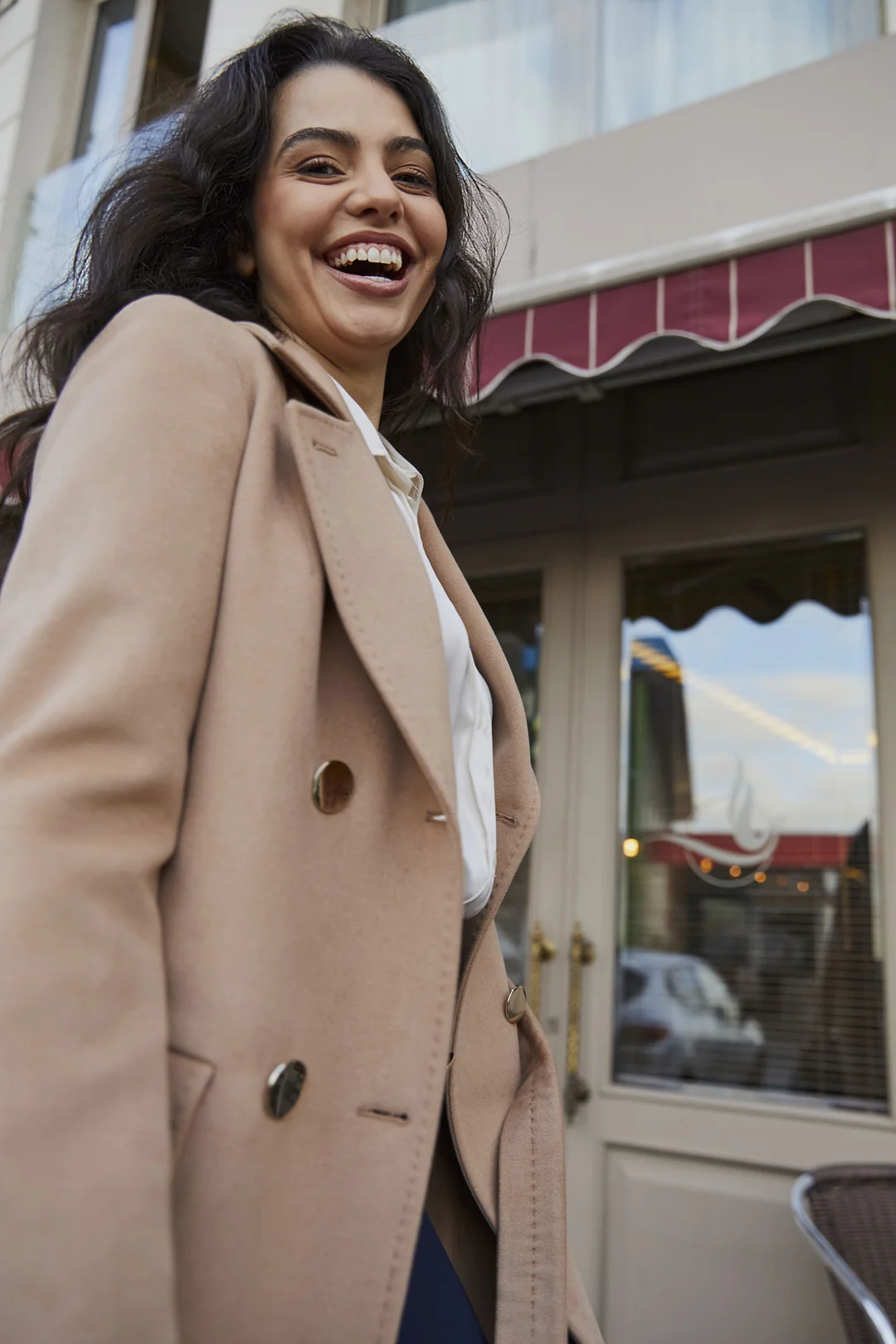 Gold Detaylı Kruvaze Kaban Camel