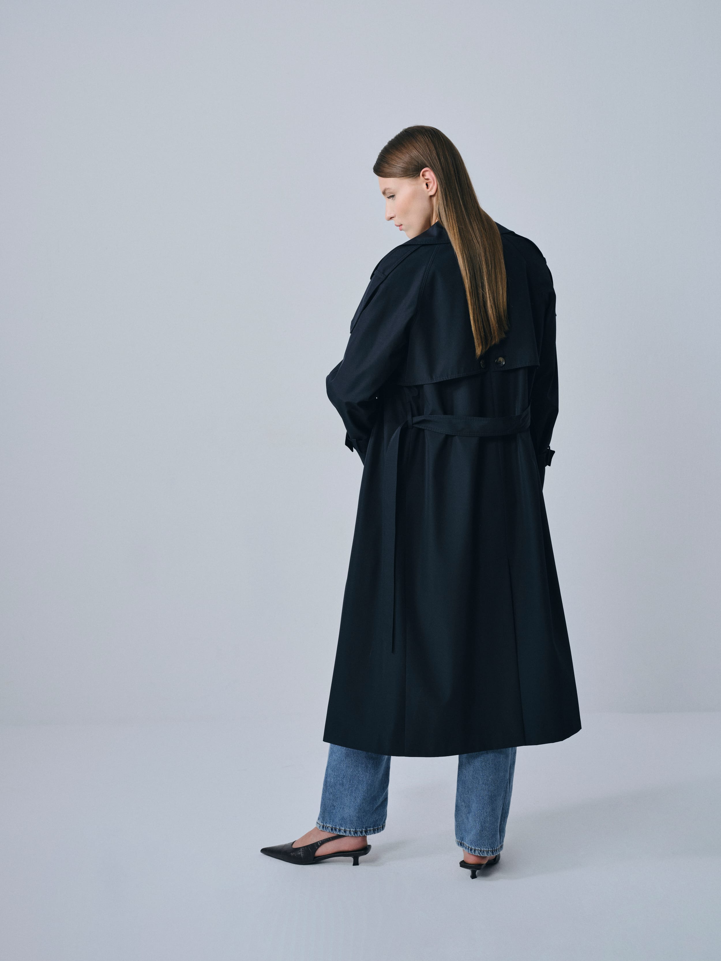 Çift Düğmeli Rüzgarlık Detaylı Trençkot Lacivert