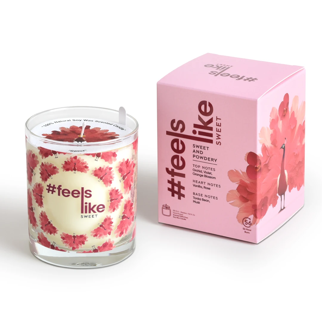 #feelslike Sweet  - Gül, Vanilya ve Pudra Kokulu %100 Soya Wax Mum - 210 ML