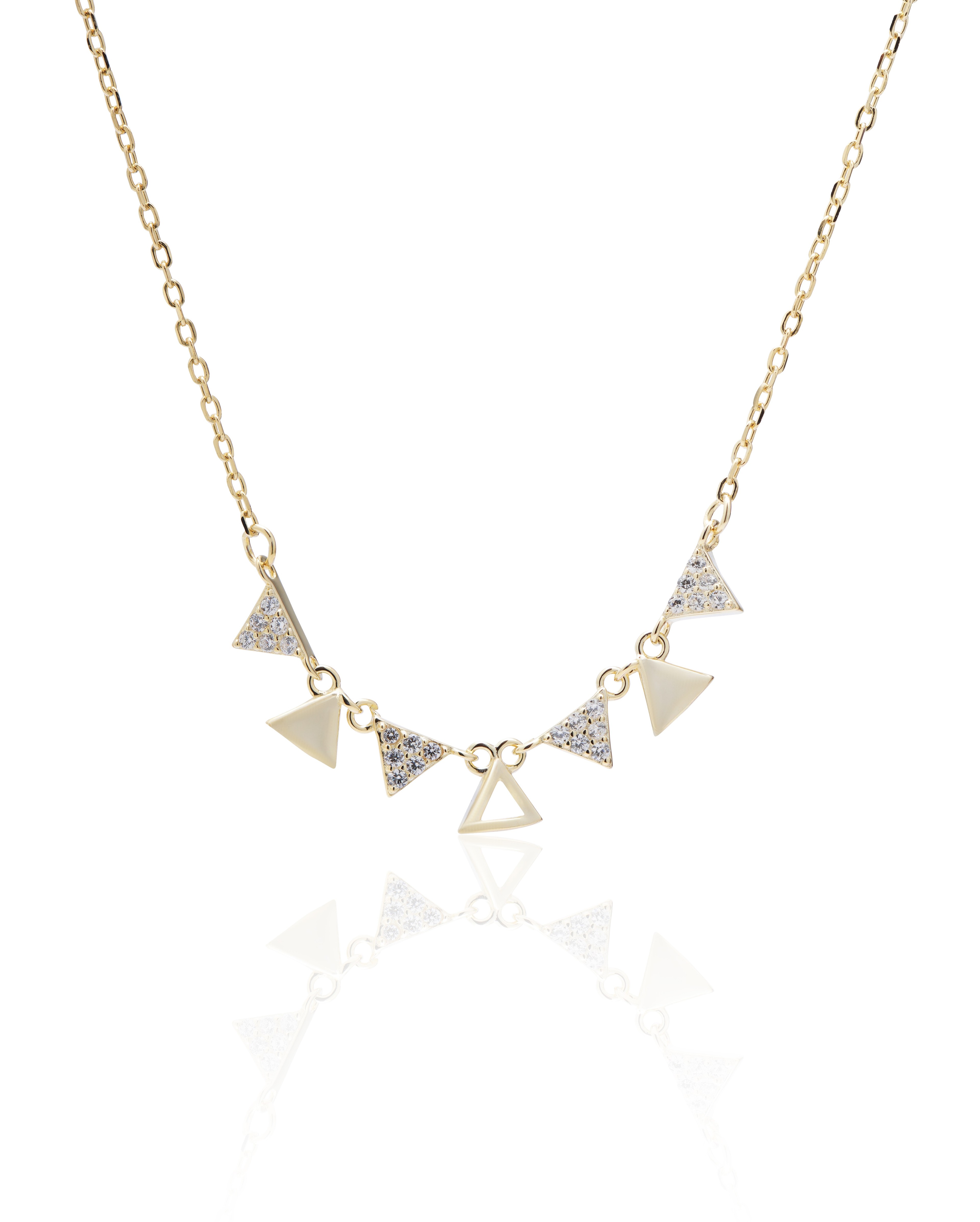 Triangles - 925 Ayar Gümüş Zirkon Taşlı Üçgen Kolye - GOLD