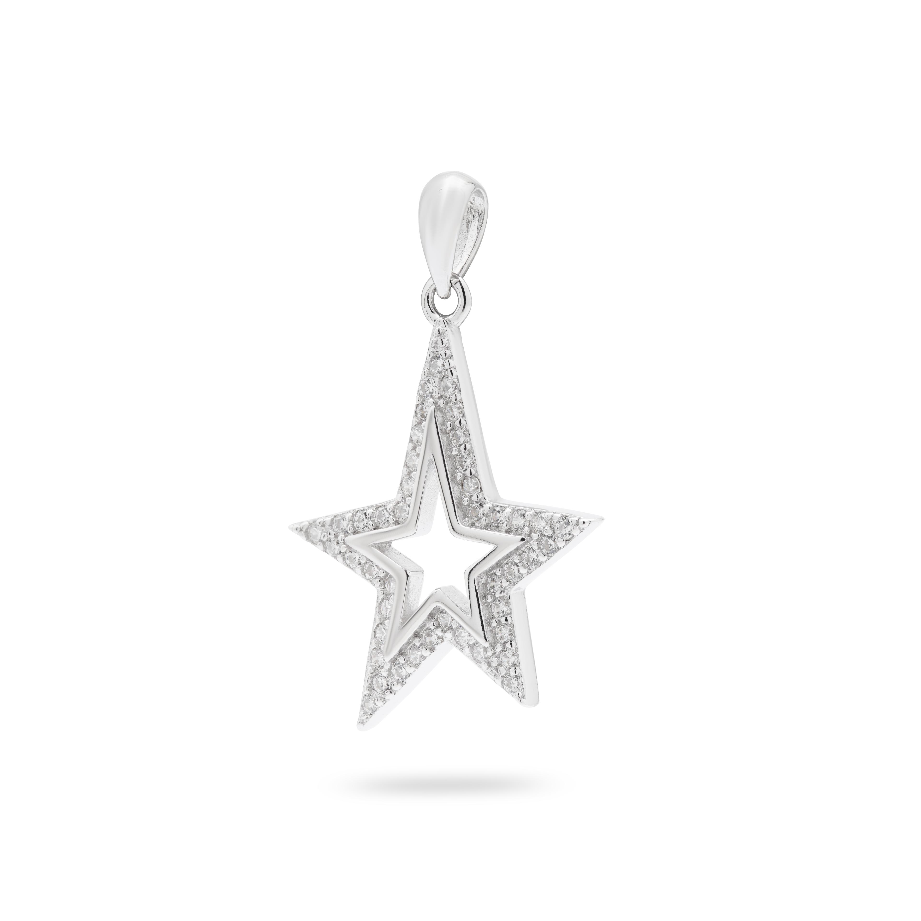 Shime Like a Star - 925 Ayar Gümüş Zirkon Taşlı Yıldız Kolye Ucu - Rhodium