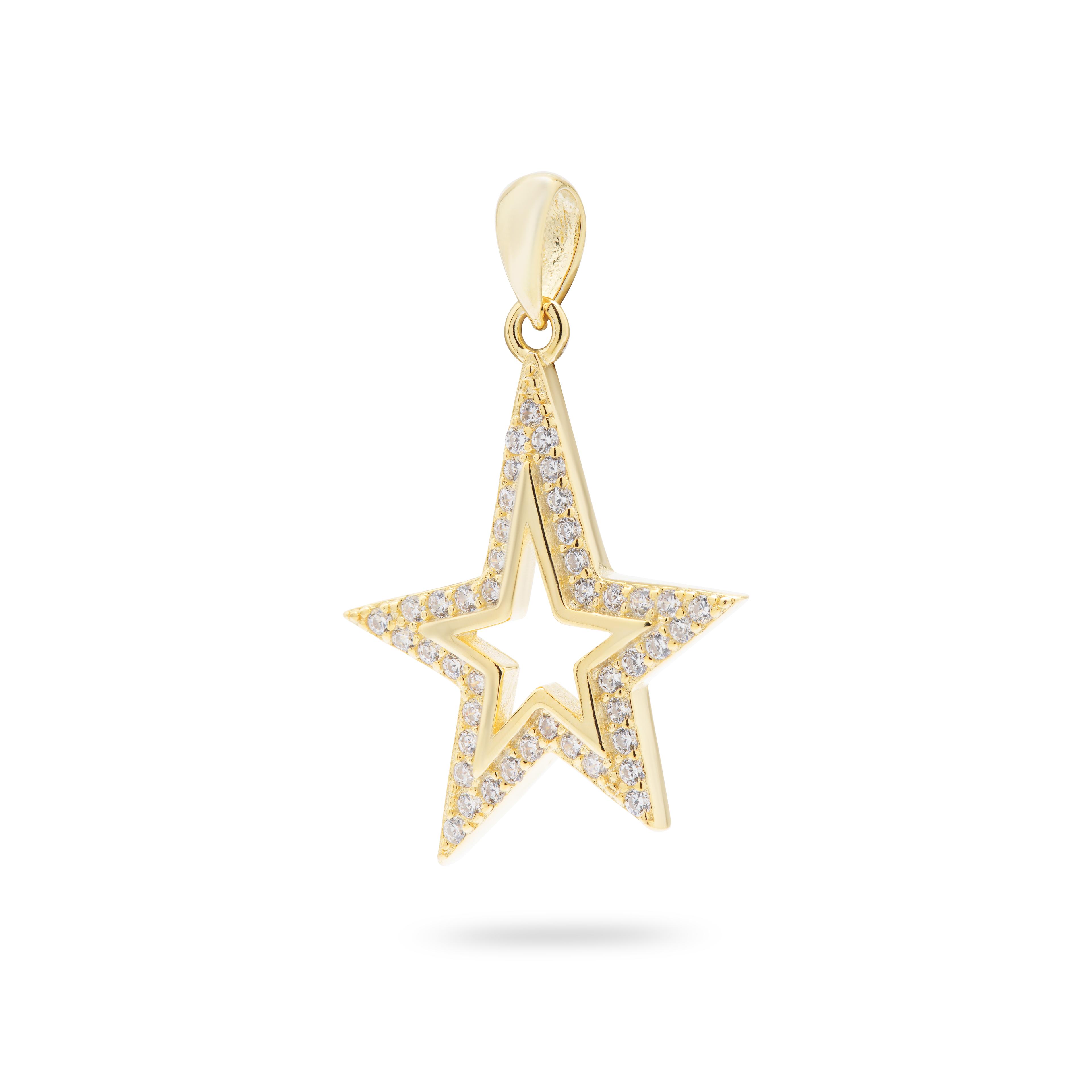 Shime Like a Star - 925 Ayar Gümüş Zirkon Taşlı Yıldız Kolye Ucu - GOLD