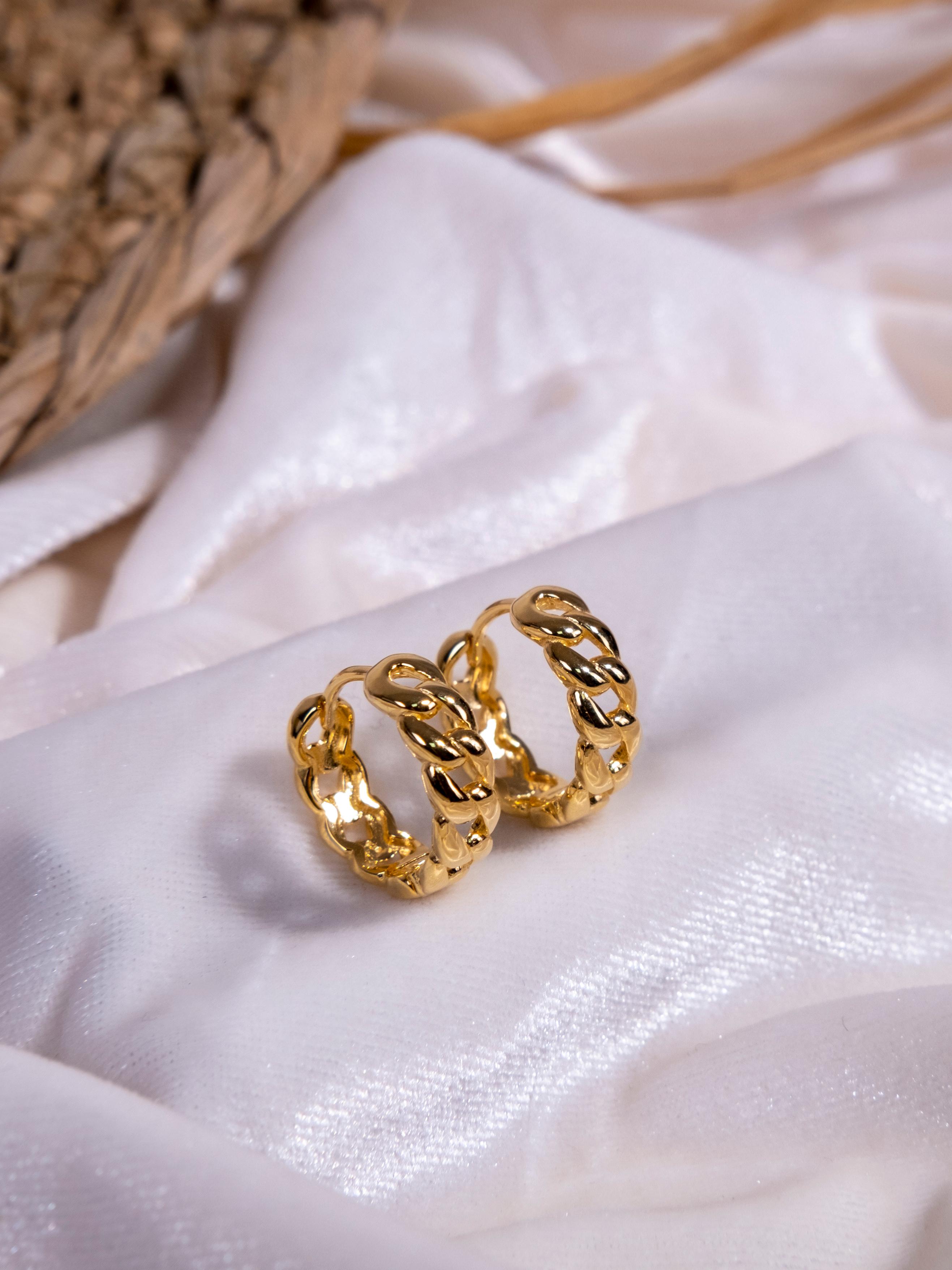 Classical - 925 Ayar Gümüş Gold Renk Zincir Model Halka Küpe