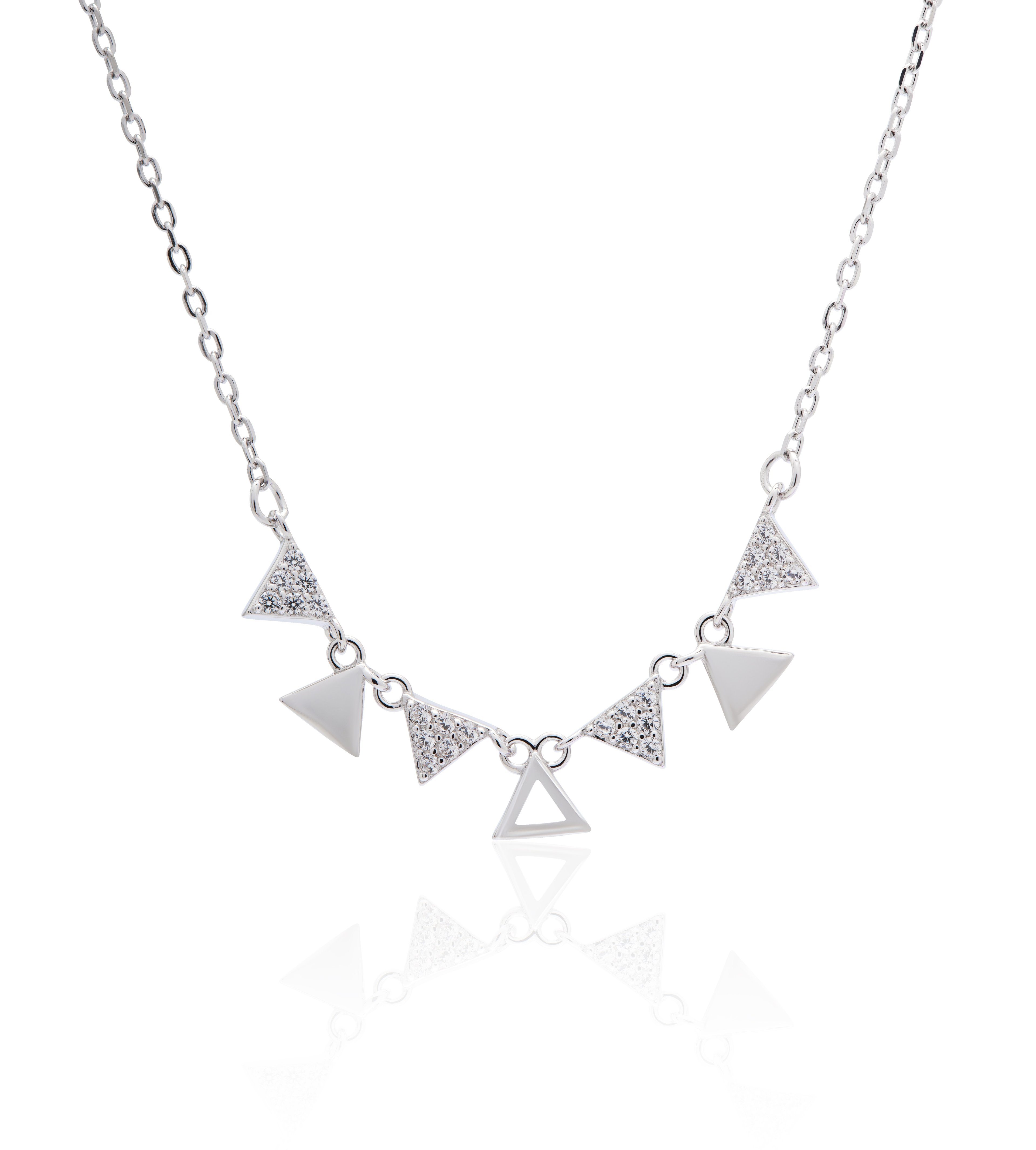 Triangles - 925 Ayar Gümüş Zirkon Taşlı Üçgen Kolye - Rhodium