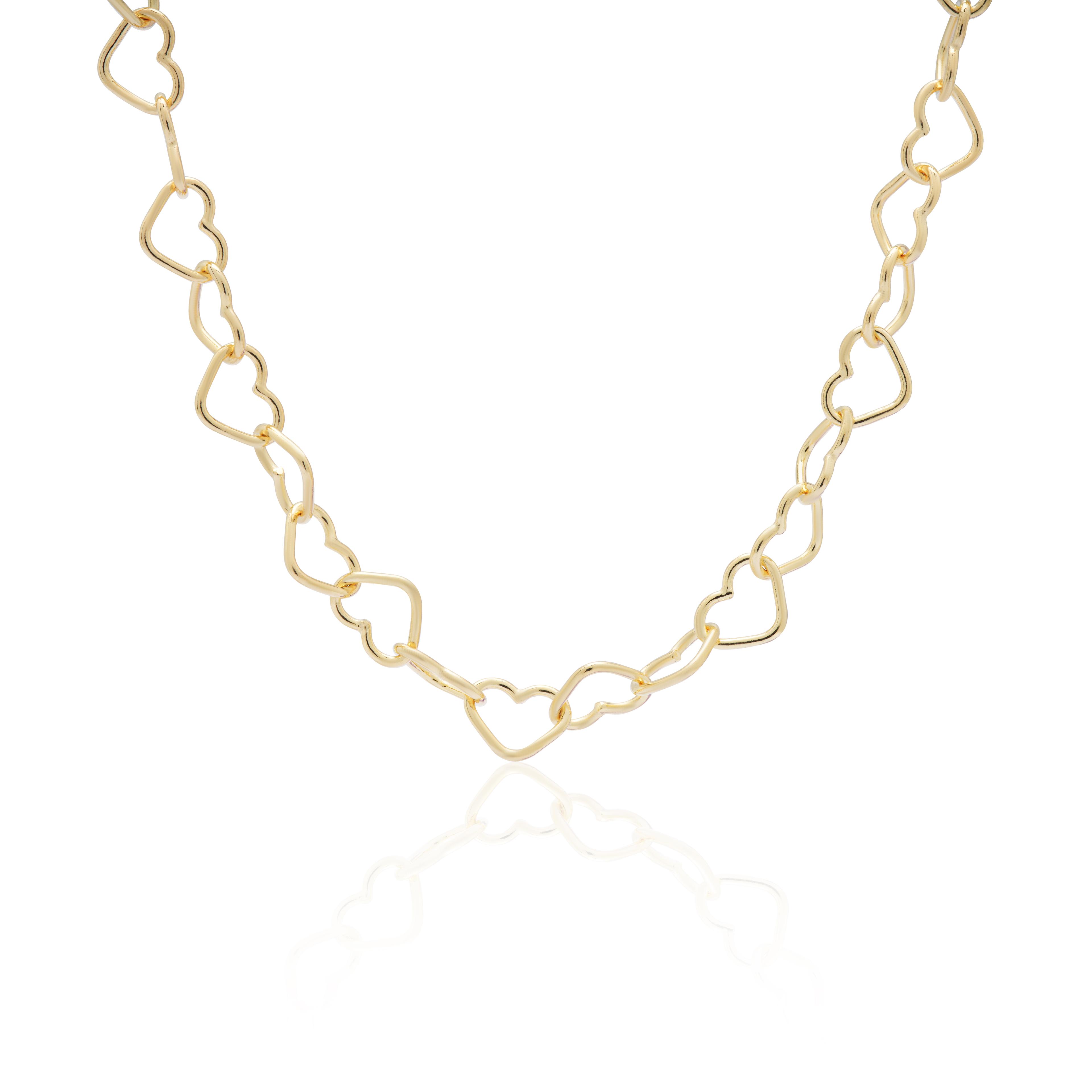 Love Yourself - 925 Ayar Gümüş Gold Renk Choker Kalpli Kolye