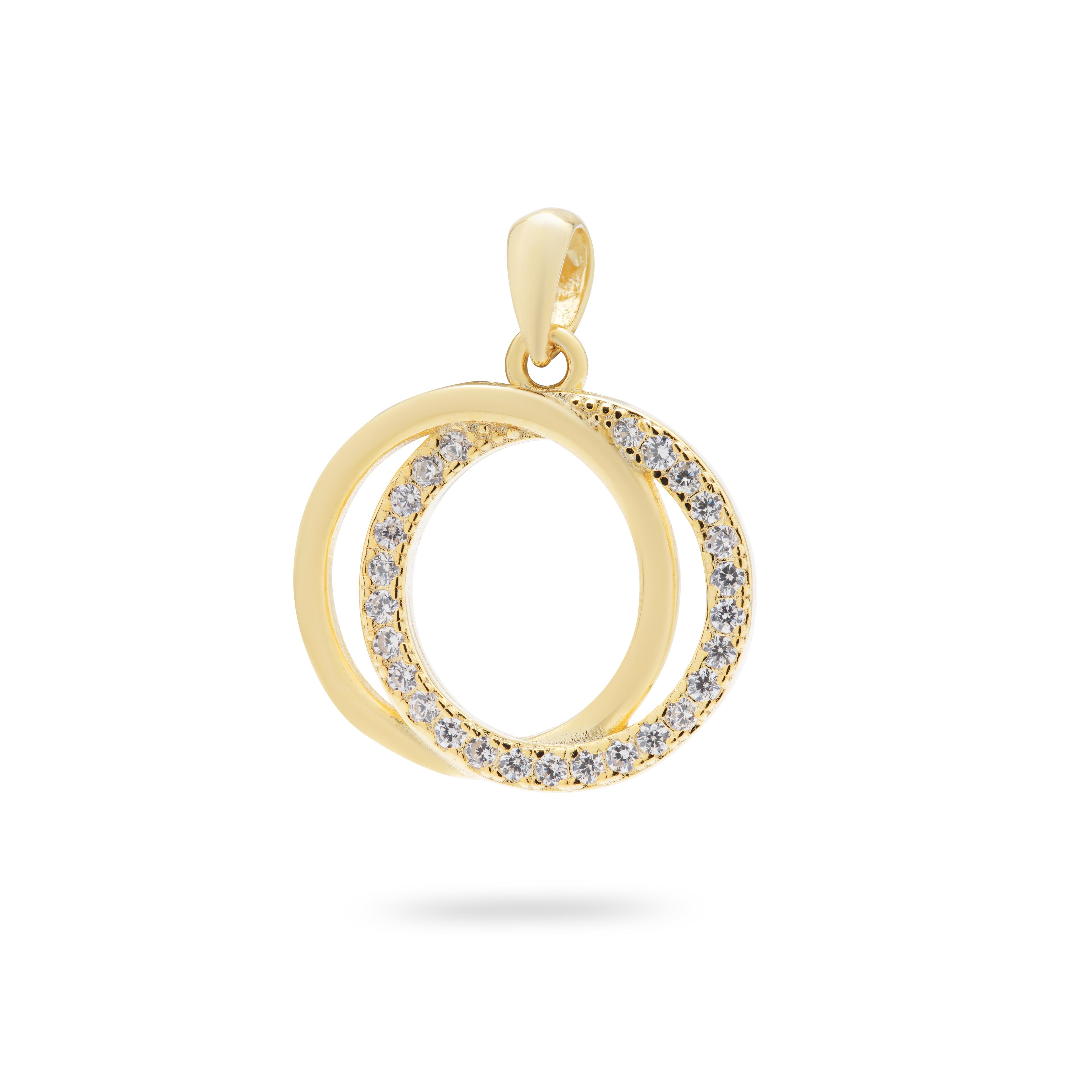 Two Pieces - 925 Ayar Gümüş Zirkon Taşlı Halka Kolye Ucu - GOLD