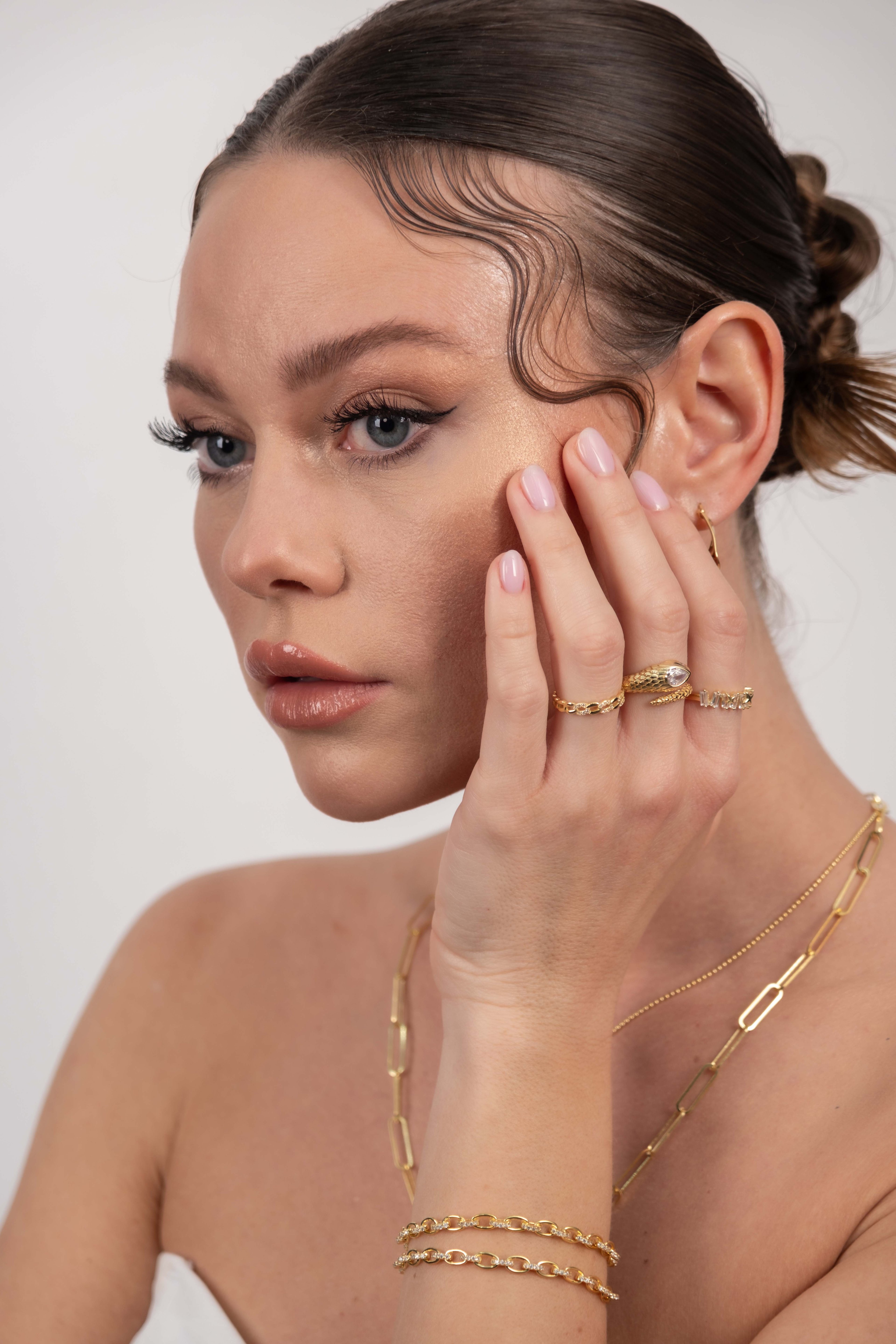 Chain Ring - 925 Ayar Gümüş Zirkon Taşlı Ayarlanabilir Yüzük