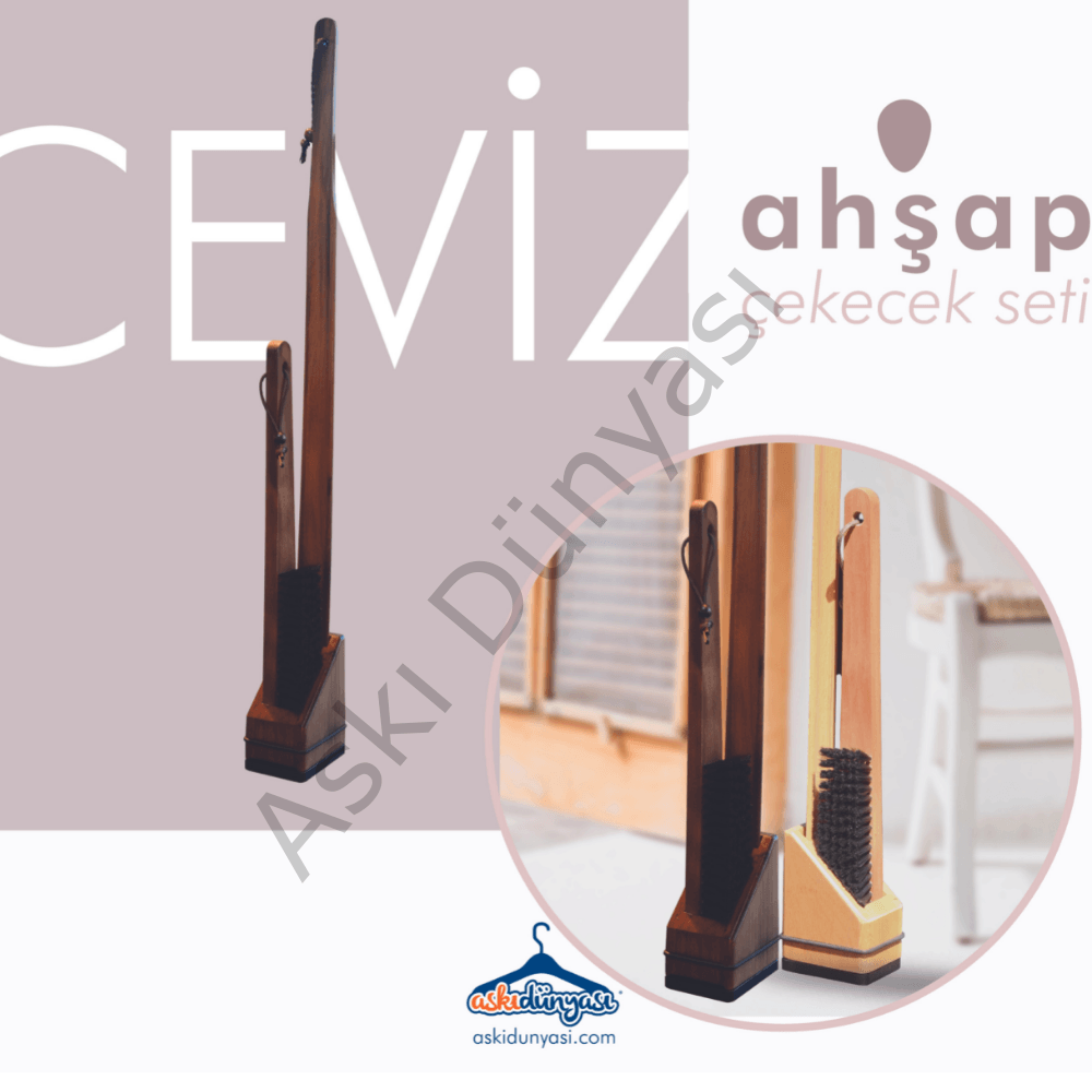 Ahşap Fırça ve Çekecek Dahil Kapı Arkası Seti Ceviz Renk