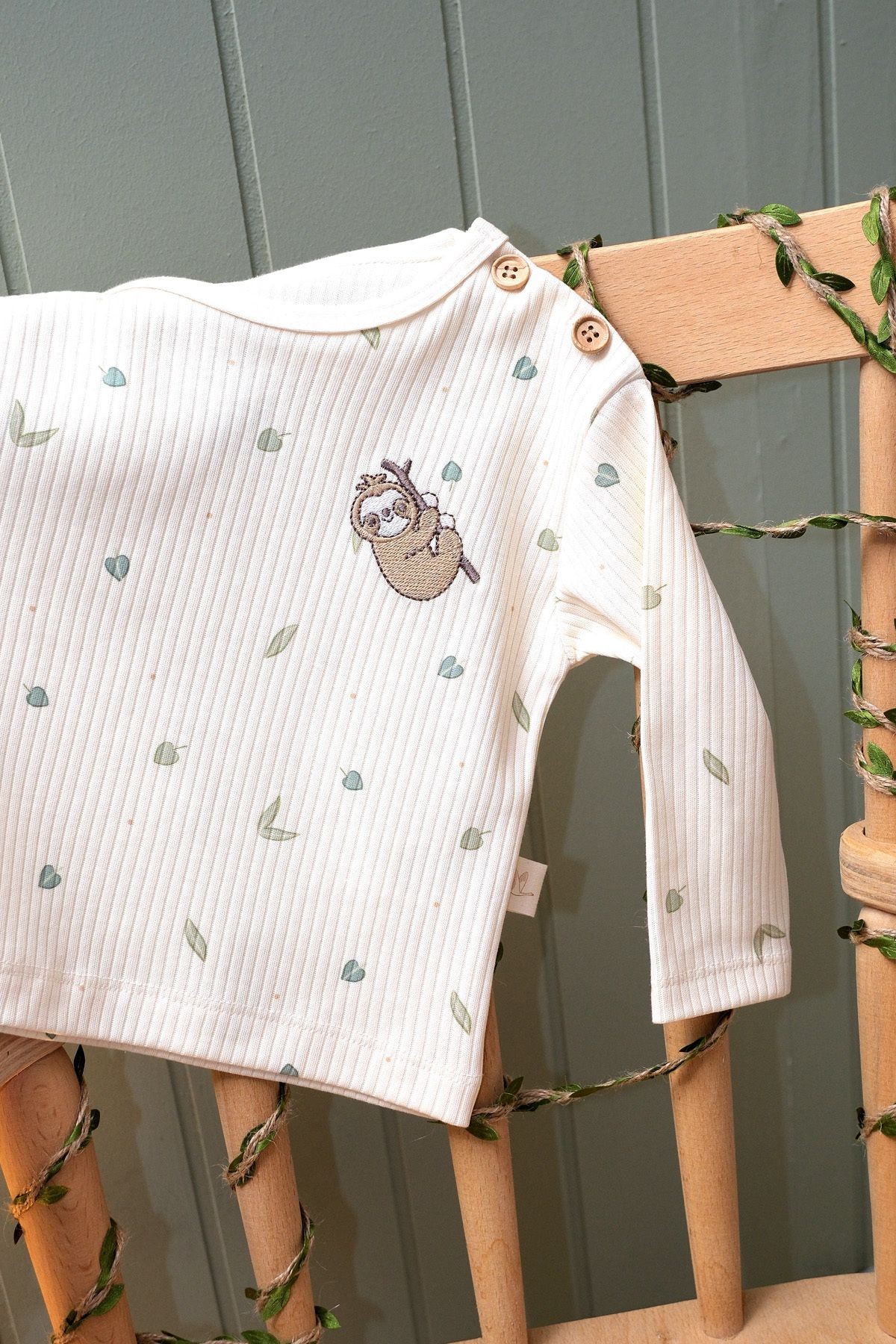 Sloth/Bahar Alt Üst Takım %100 Pamuk Unisex Bebek - Bej-