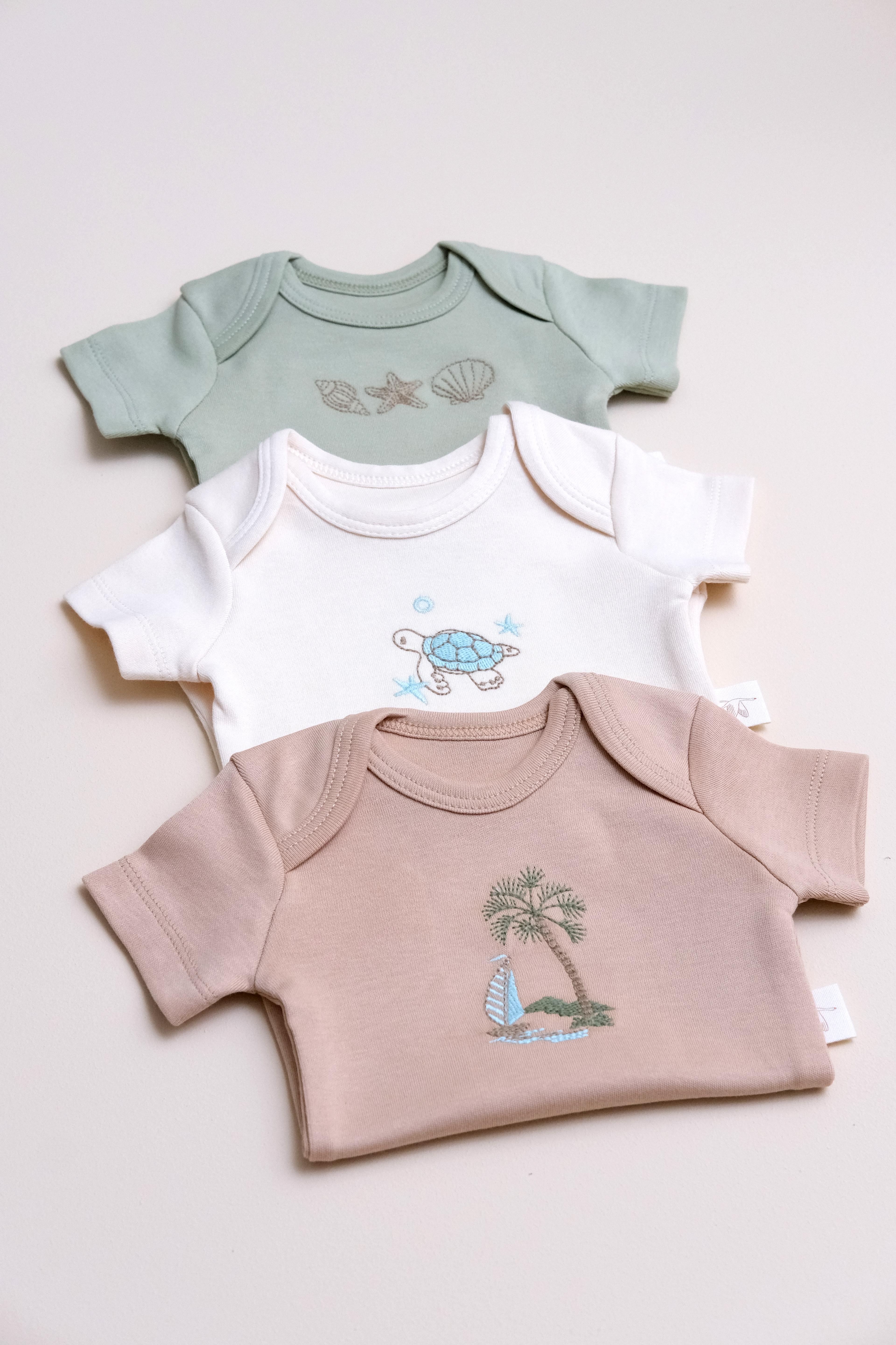 Nakışlı Erkek Bebek Kısa Kollu Çıtçıtlı Body 3'lü