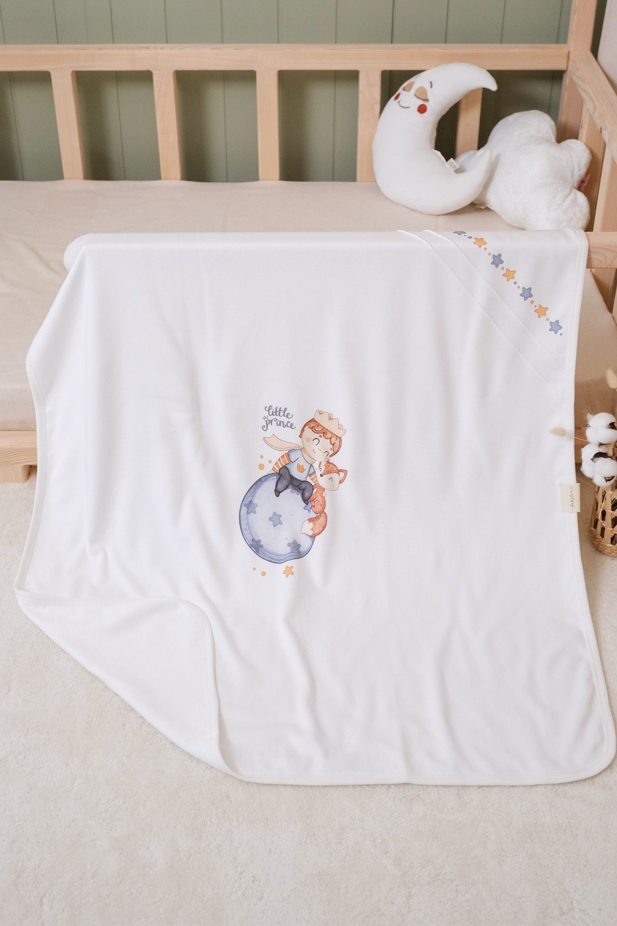 Erkek Bebek Küçük Prens Baskılı %100 Pamuklu Battaniye 85x90 cm Çift Katlı