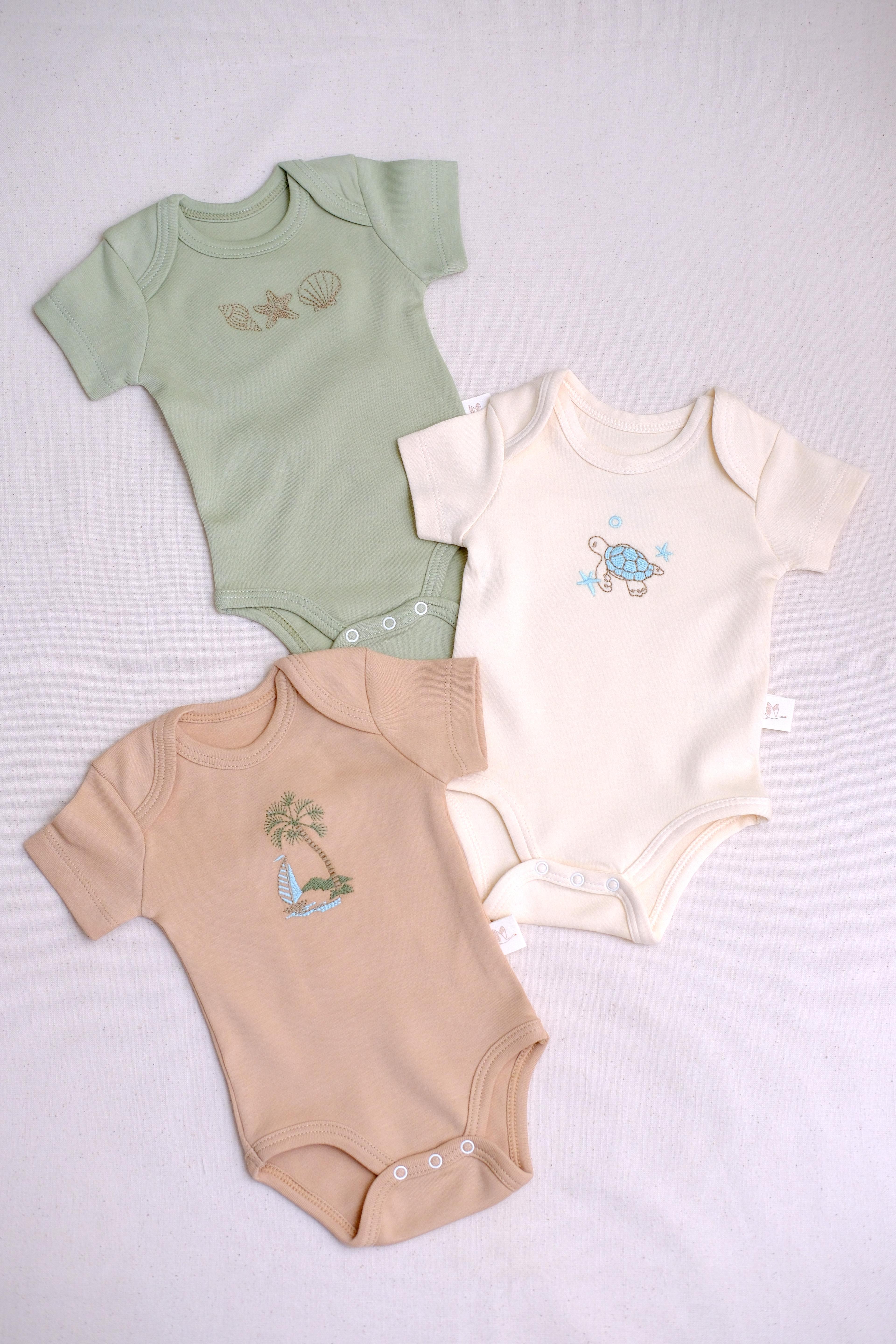 Nakışlı Erkek Bebek Kısa Kollu Çıtçıtlı Body 3'lü
