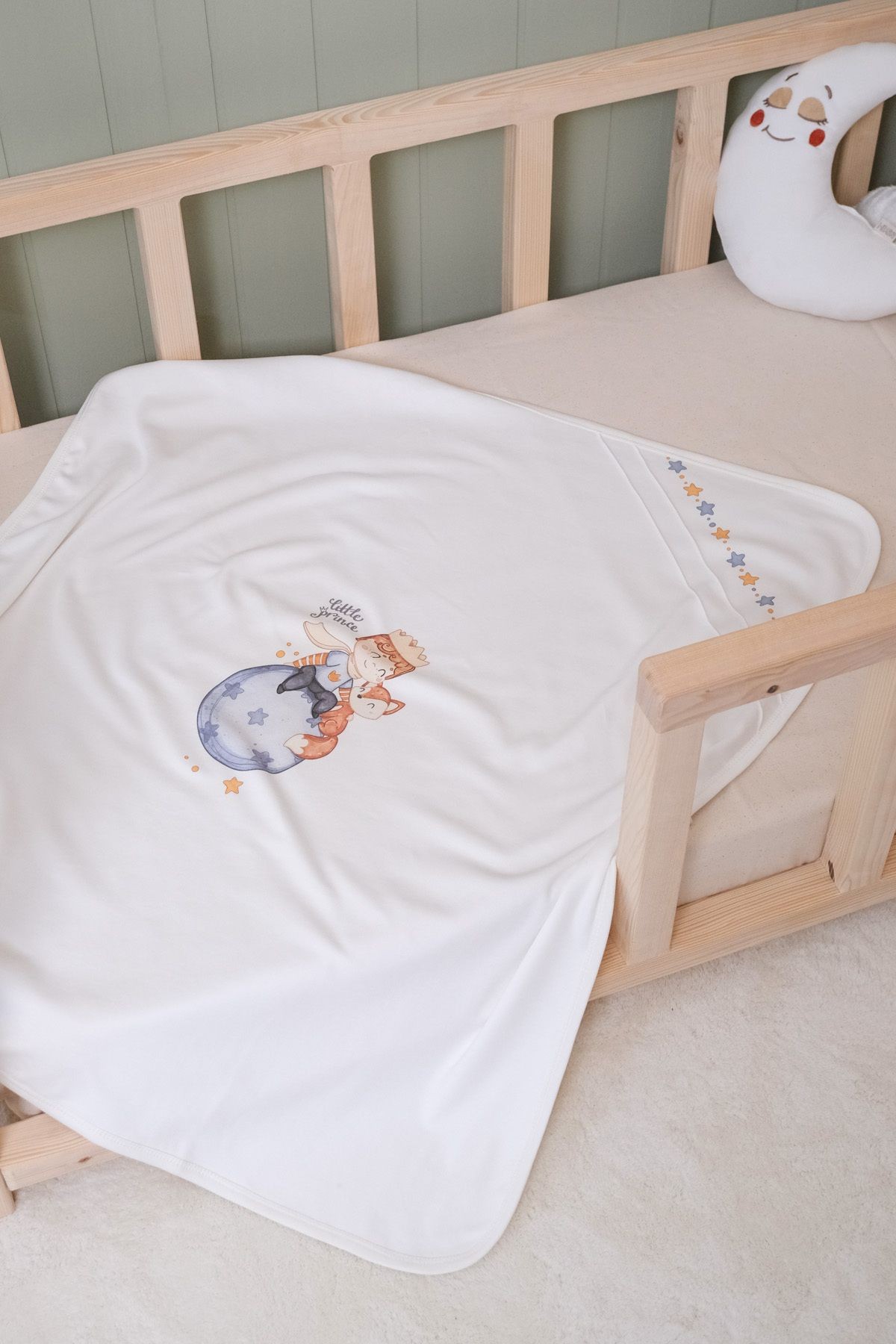 Erkek Bebek Küçük Prens Baskılı %100 Pamuklu Battaniye 85x90 cm Çift Katlı
