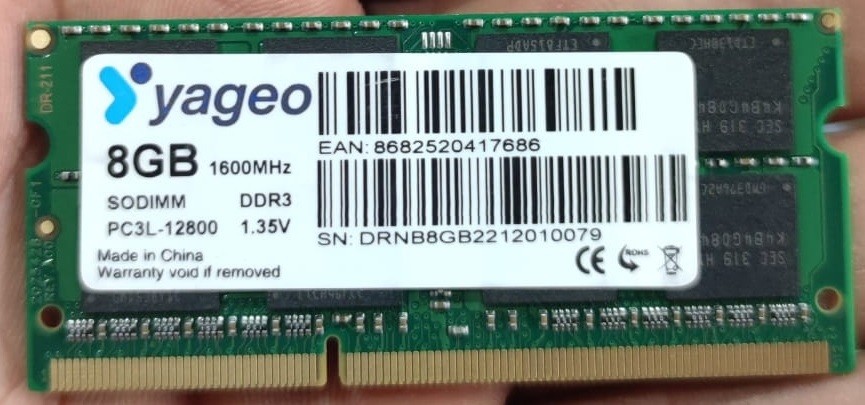 RAM_NB-YAGEO 8GB DDR3 1600MHZ NOTEBOOK RAM 1.35V