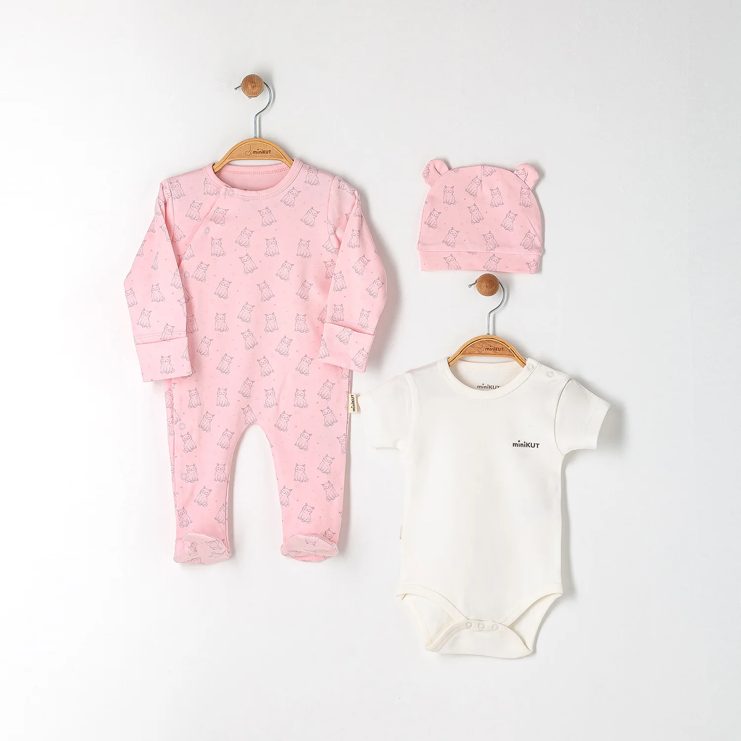 Minikut Eldivenli Patikli Tulum 3’lü Set - Pembe Desenli Set