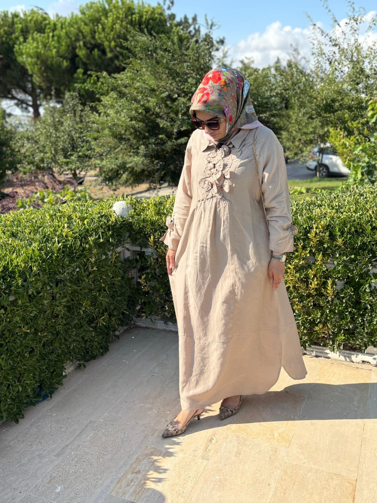 Keten Çiçekli Elbise