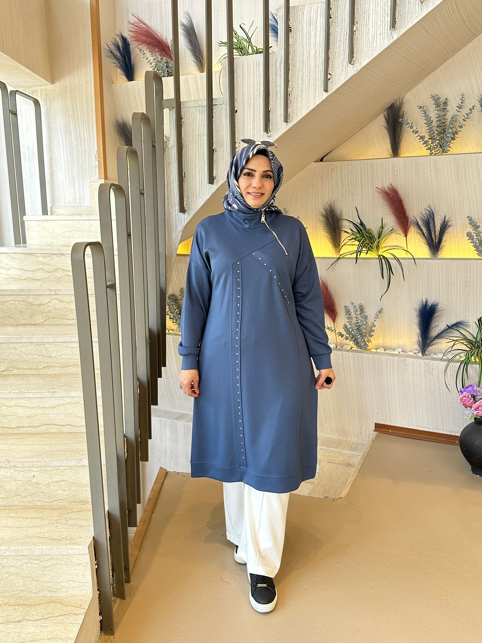 Fermuarlı Tunik - indigo