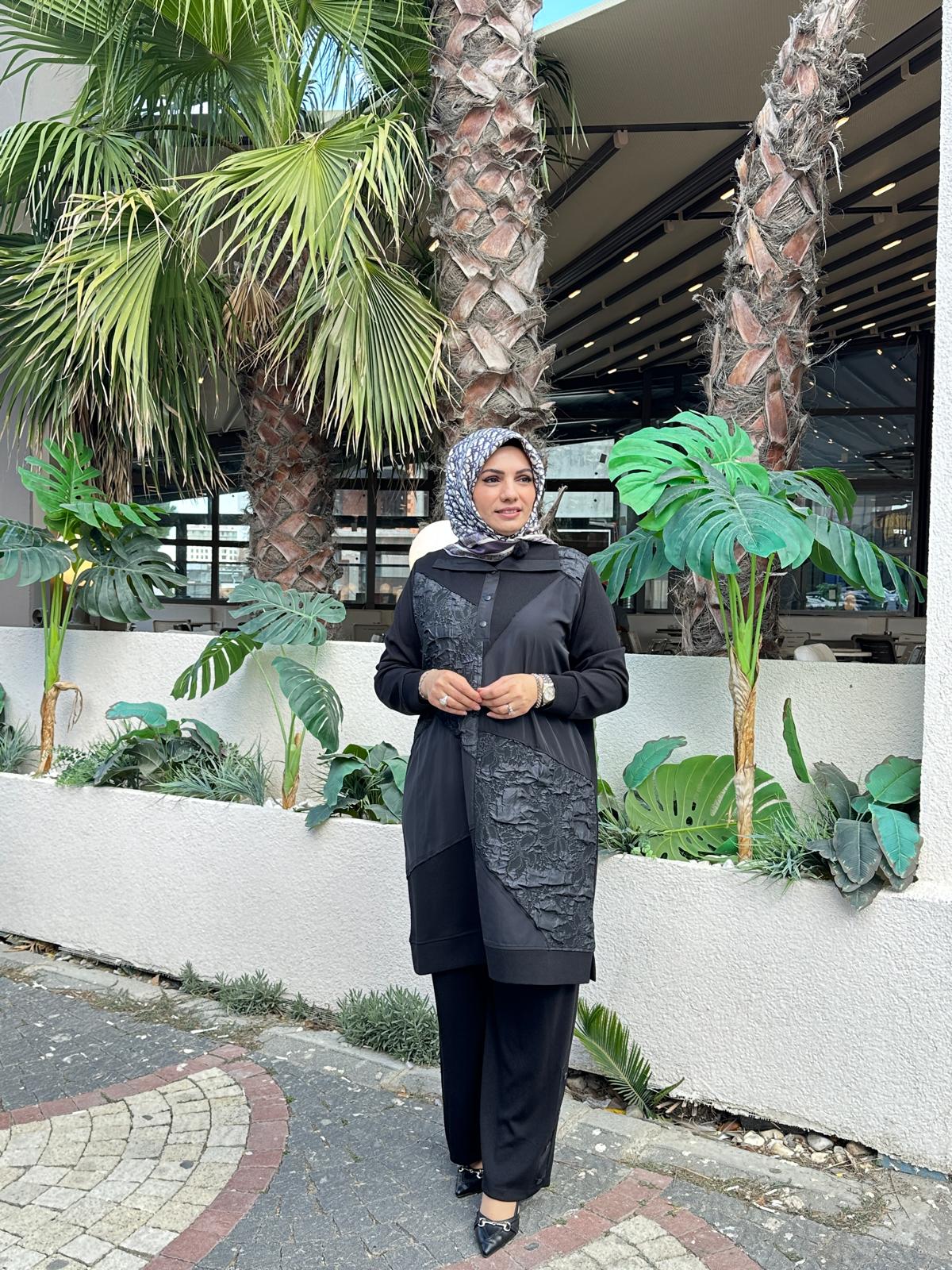 Gofre Pantolonlu Takım - Siyah