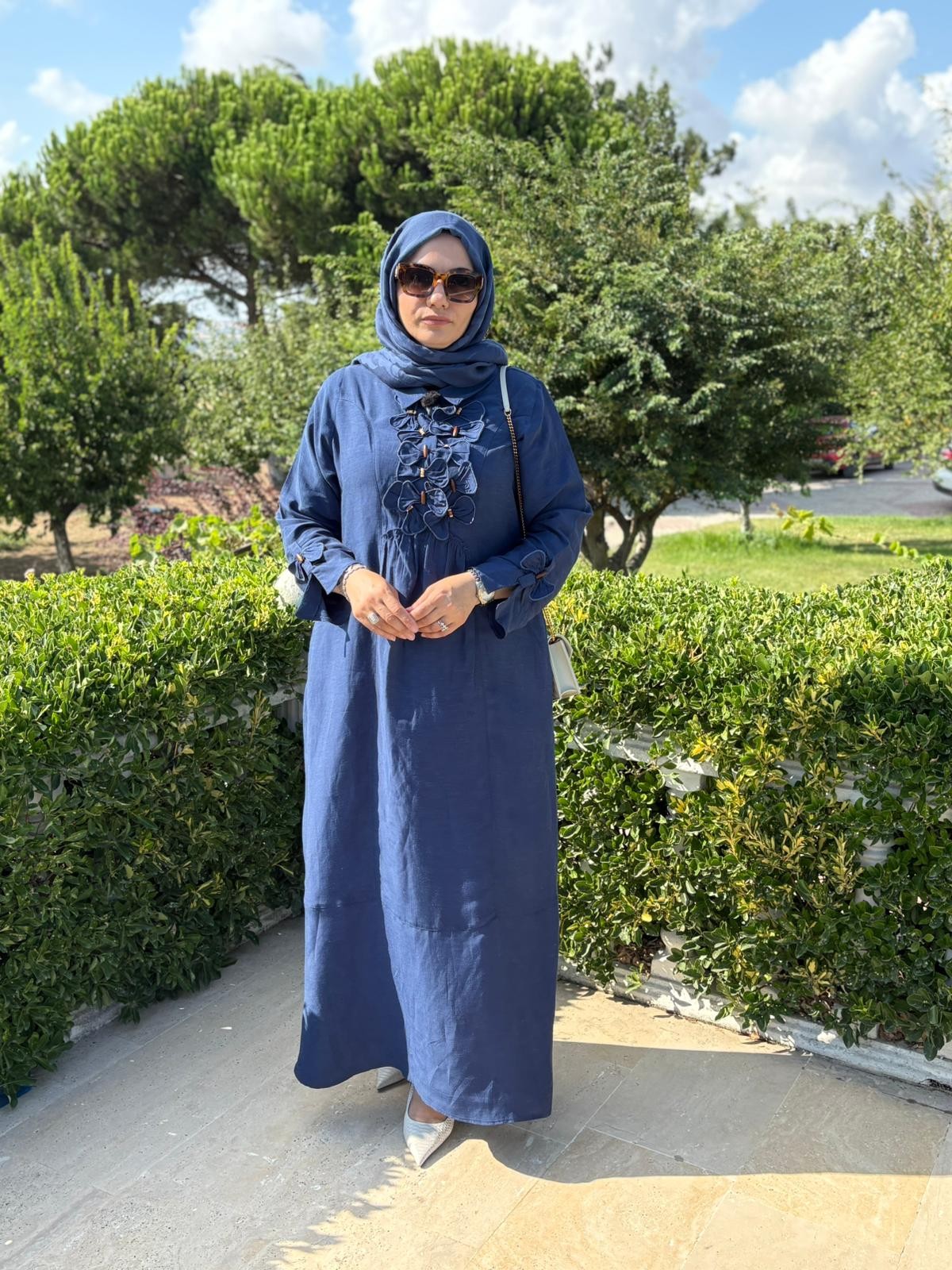 Keten Çiçekli Elbise
