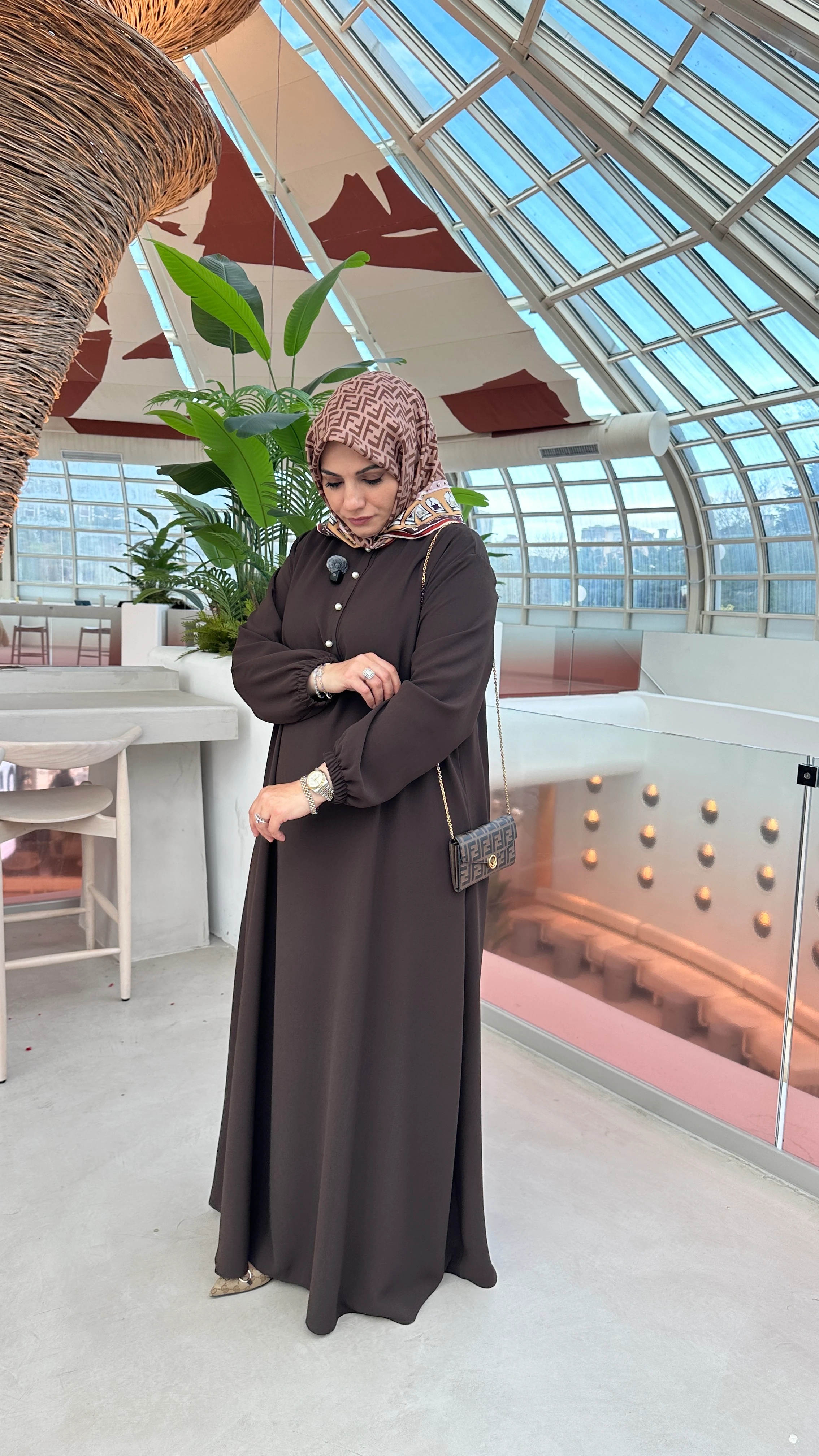 İnci Sahra Elbise Kahverengi