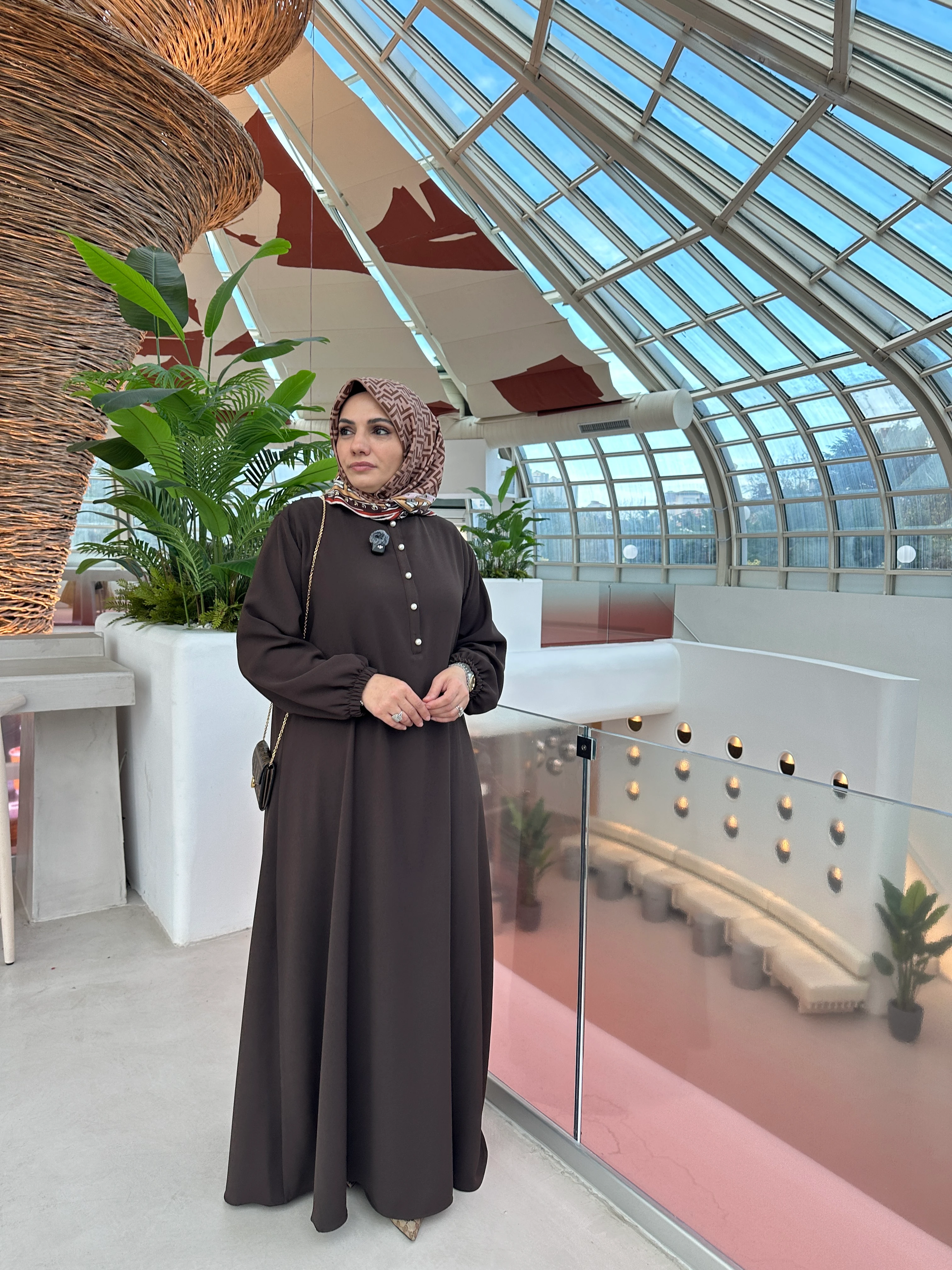 İnci Sahra Elbise Kahverengi