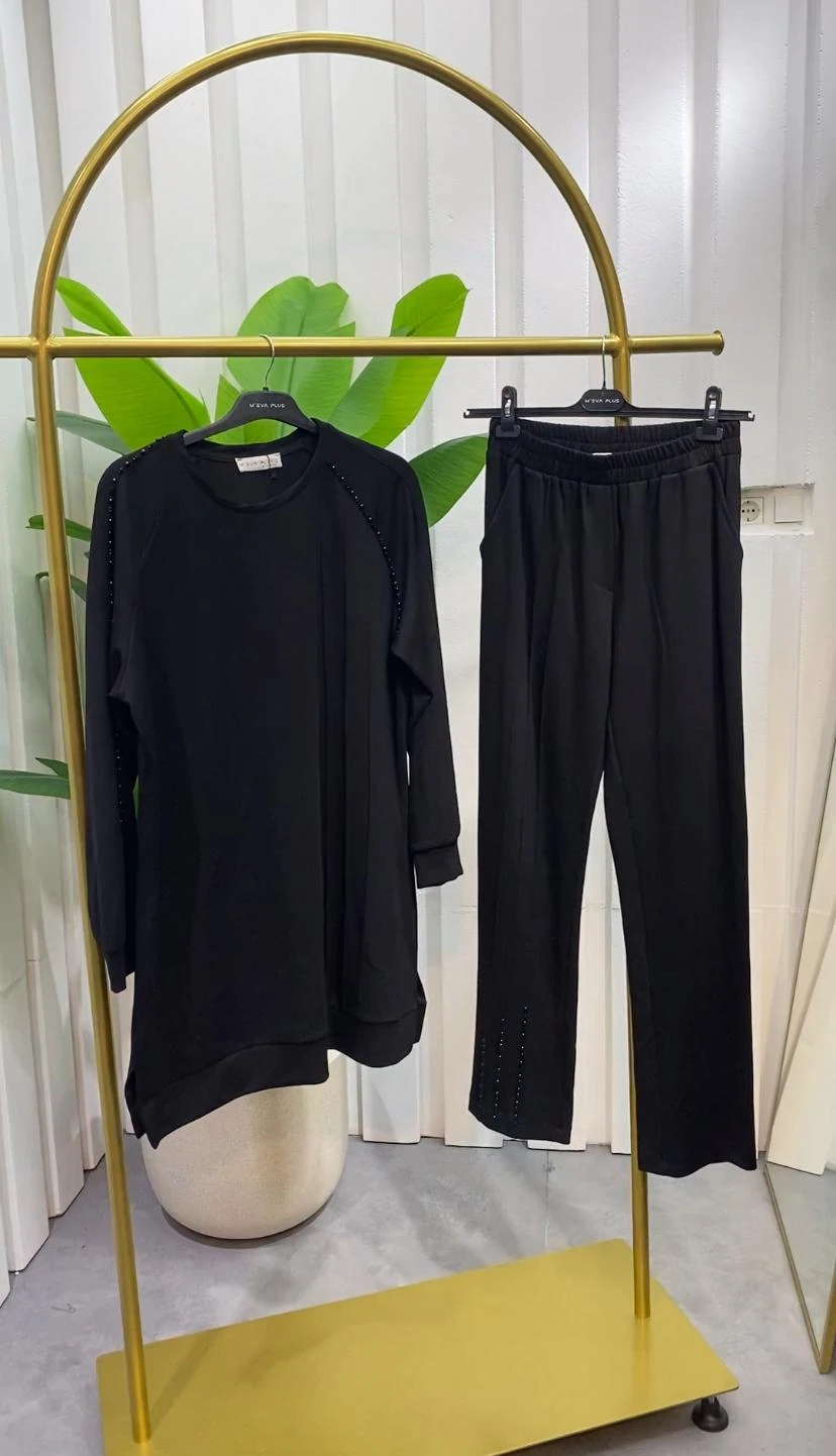 İnci Pantolonlu Takım - Siyah